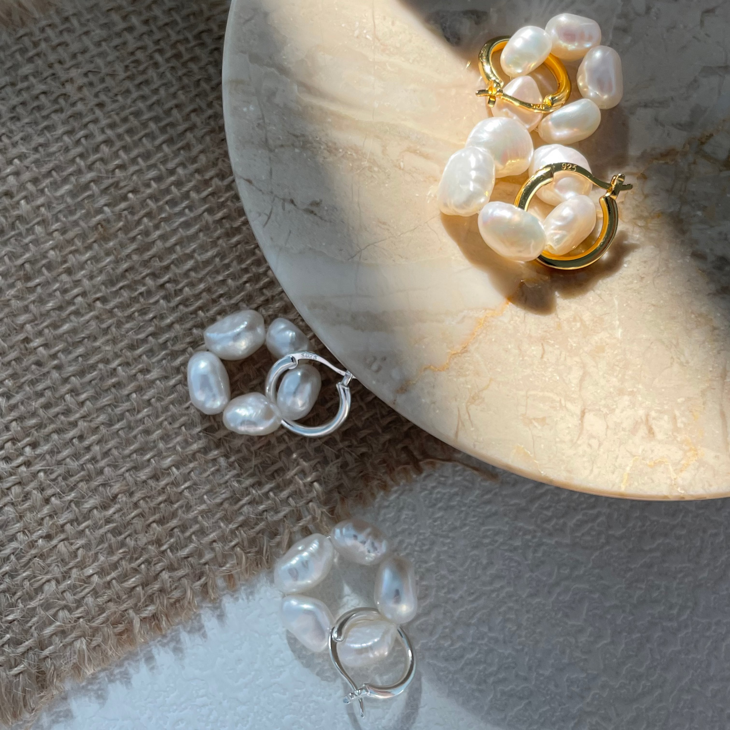 7-8mm Baroque Freshwater Pearl Blossom Hoop Earrings