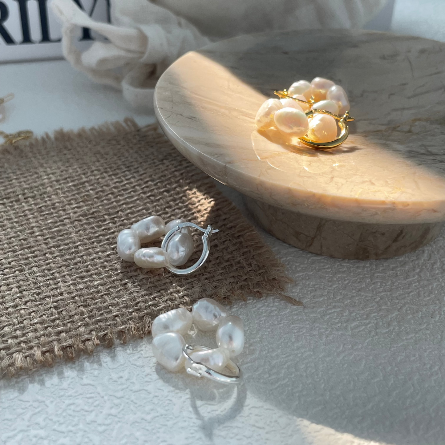 7-8mm Baroque Freshwater Pearl Blossom Hoop Earrings