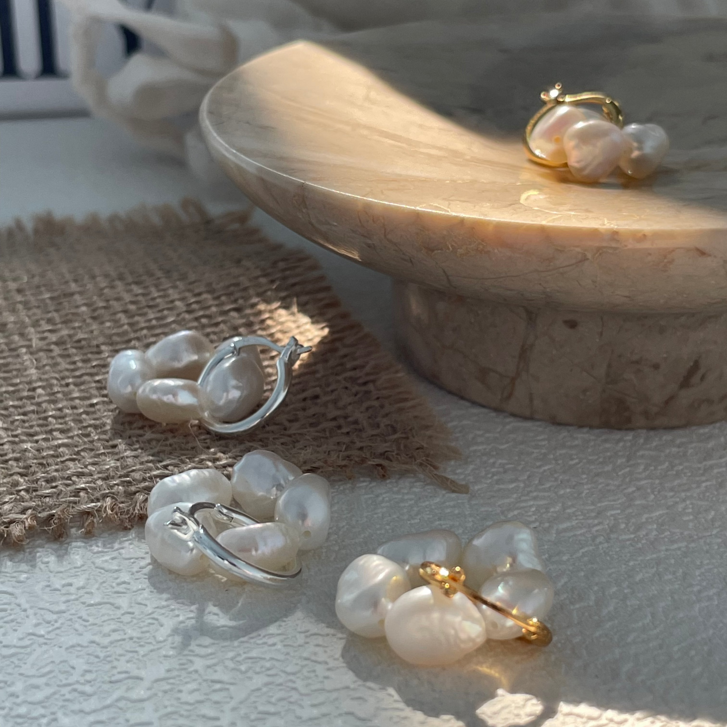 7-8mm Baroque Freshwater Pearl Blossom Hoop Earrings