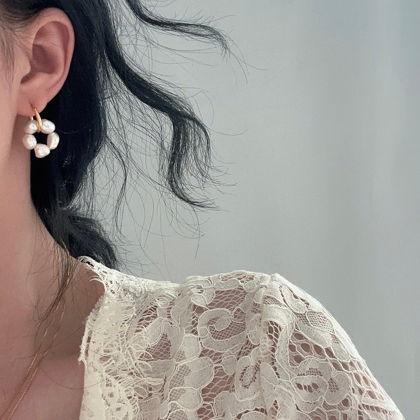 7-8mm Baroque Freshwater Pearl Blossom Hoop Earrings