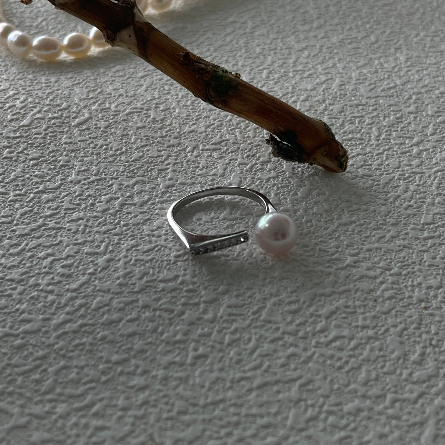 Natural Freshwater Pearl Geometric Silver Ring