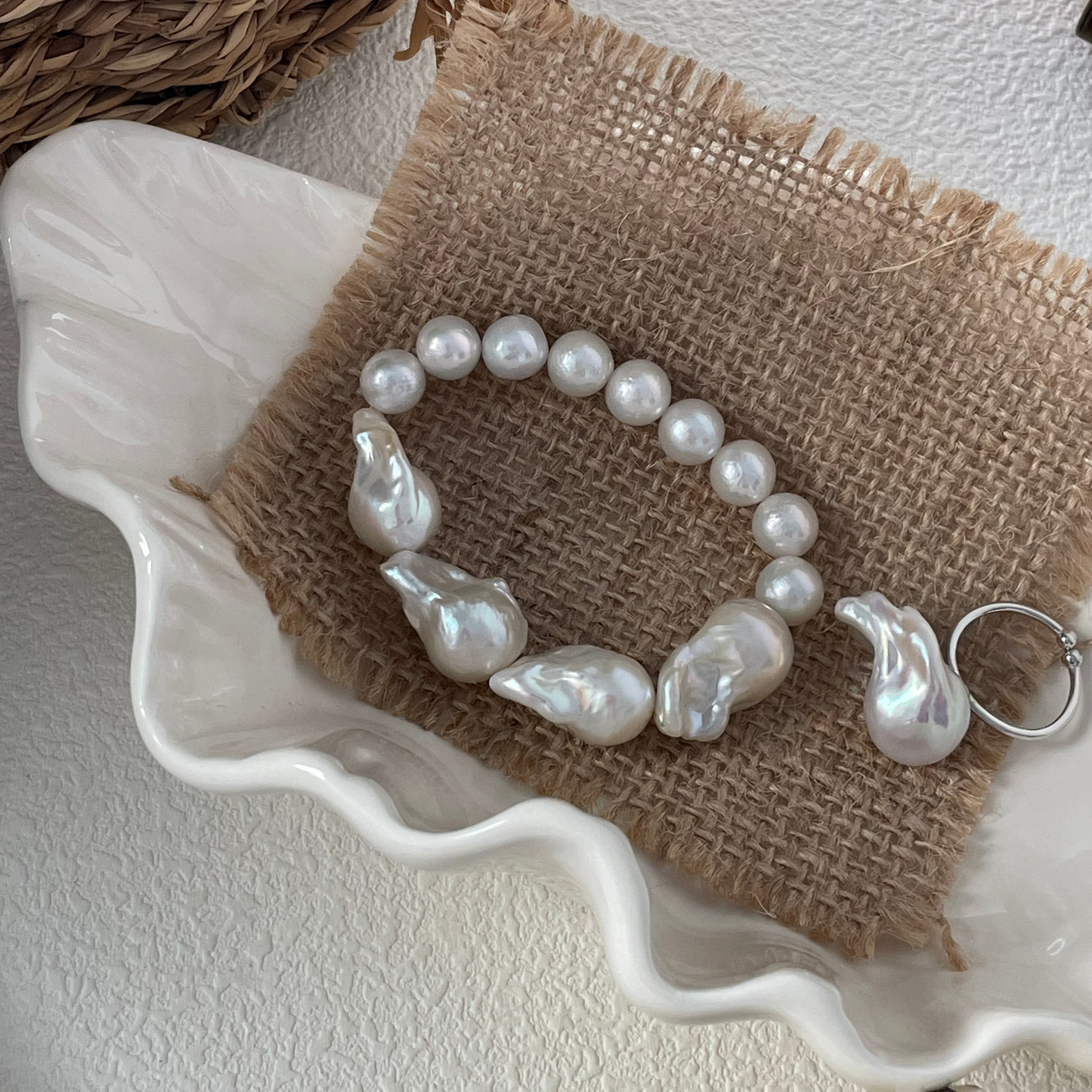 Cool White Giant Nucleated Baroque Freshwater Pearl Silver Ring