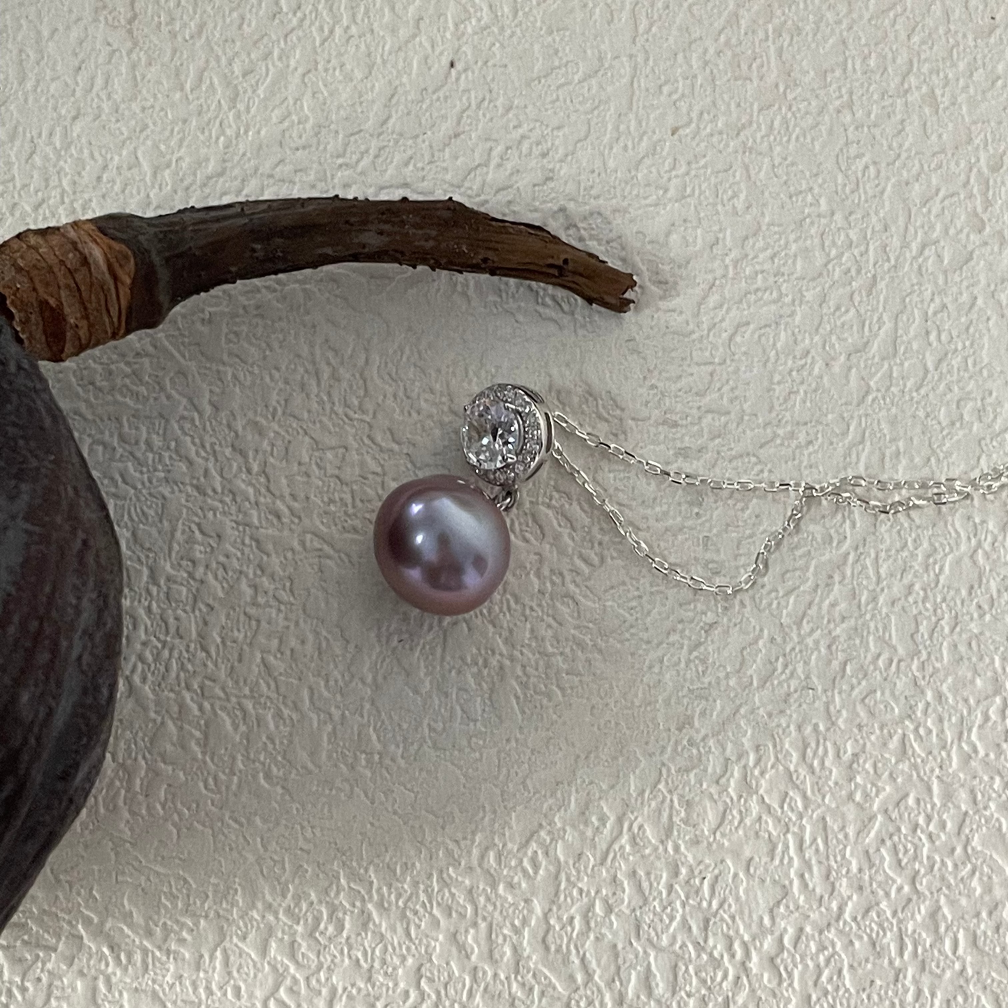 8-10mm Lavender Edison Freshwater Pearl Diamond Necklace