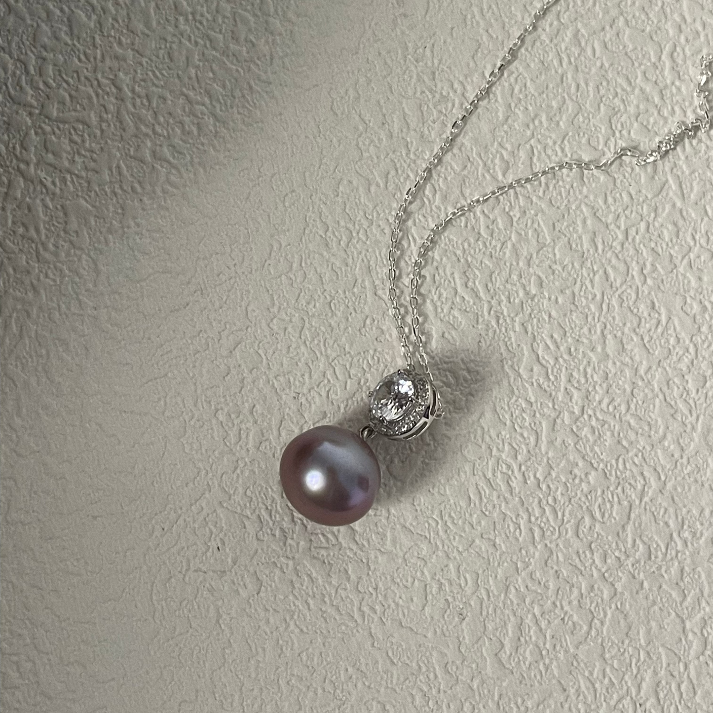 8-10mm Lavender Edison Freshwater Pearl Diamond Necklace