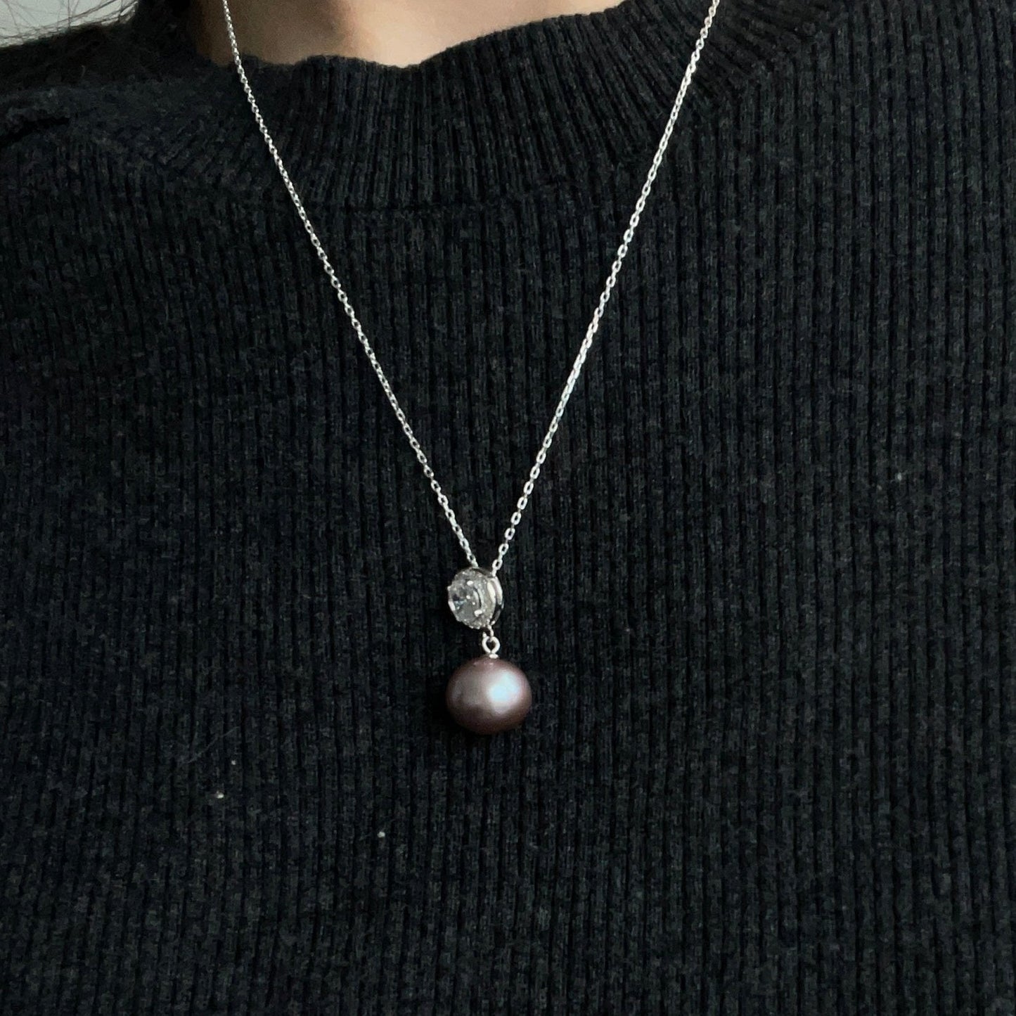 8-10mm Lavender Edison Freshwater Pearl Diamond Necklace