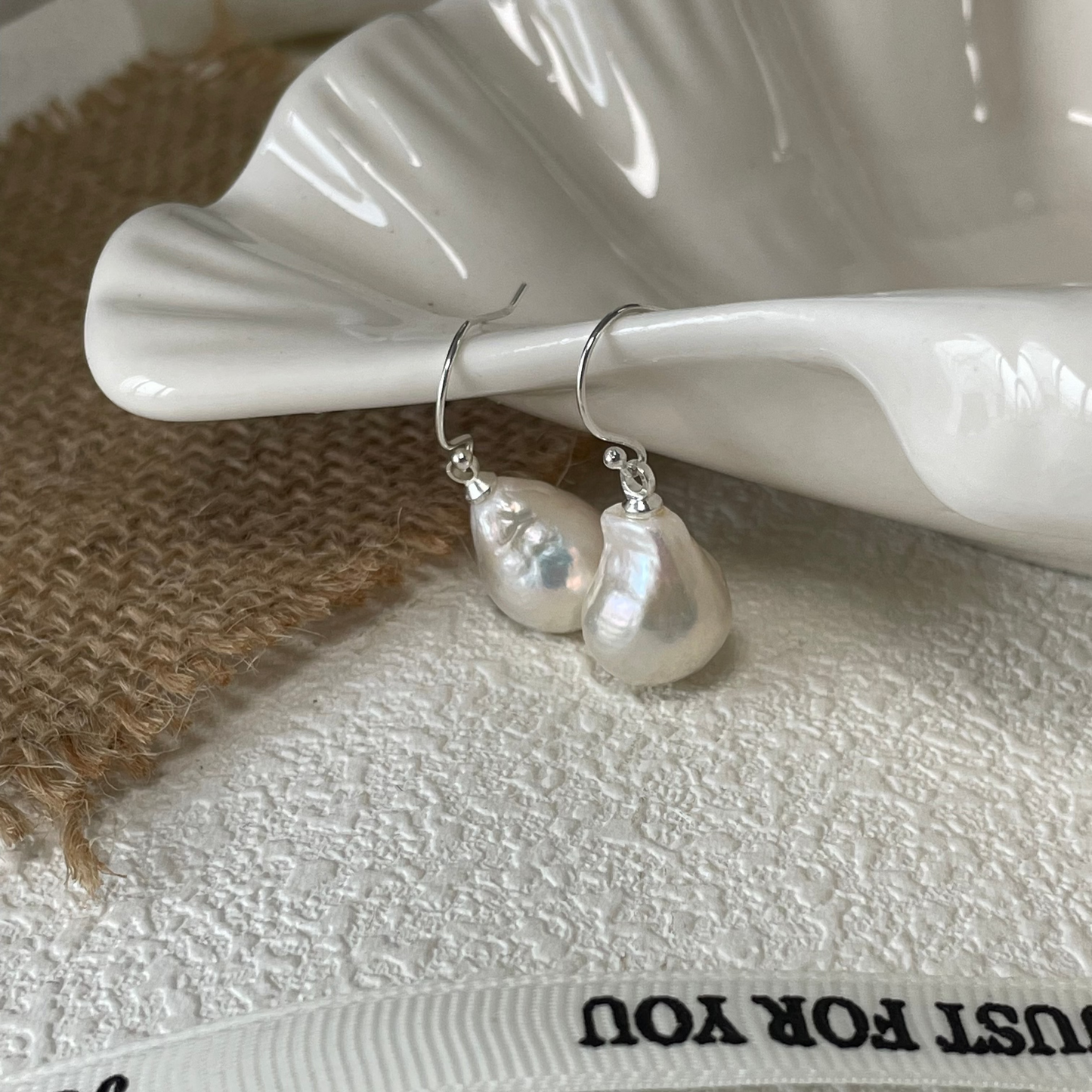 14-16mm Baroque Freshwater Pearl 'French Romantic' Drop Earrings