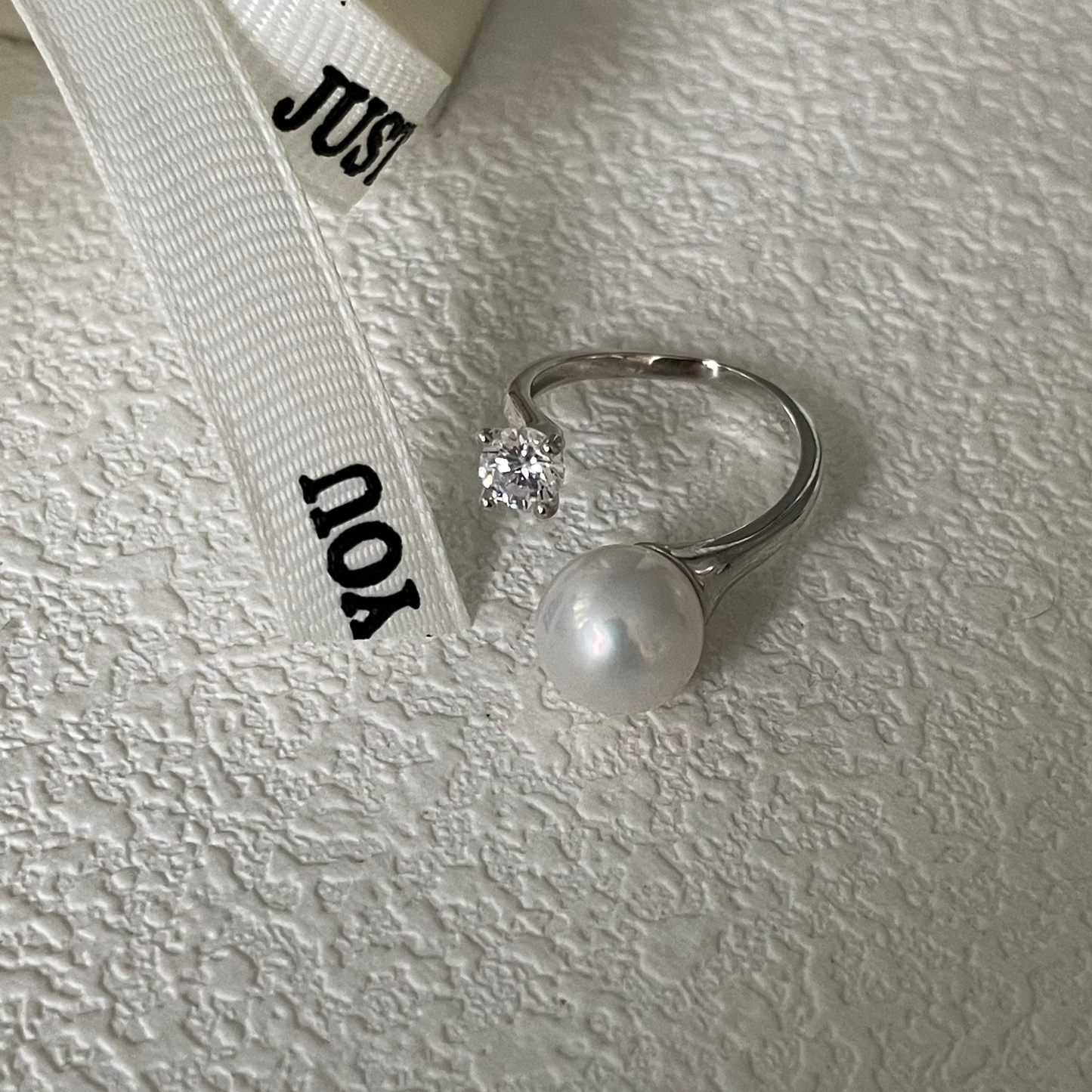 Natural Freshwater Pearl Half-Hoop Diamond Ring