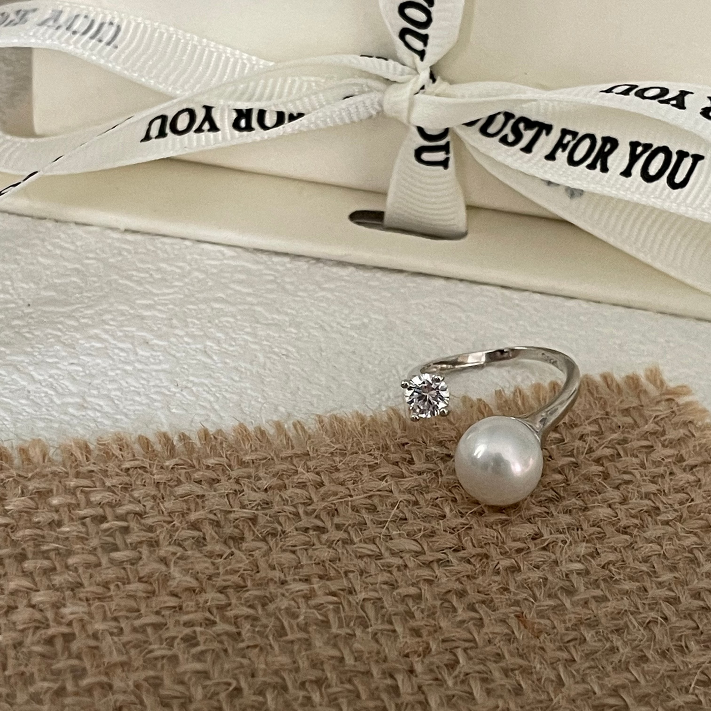 Natural Freshwater Pearl Half-Hoop Diamond Ring