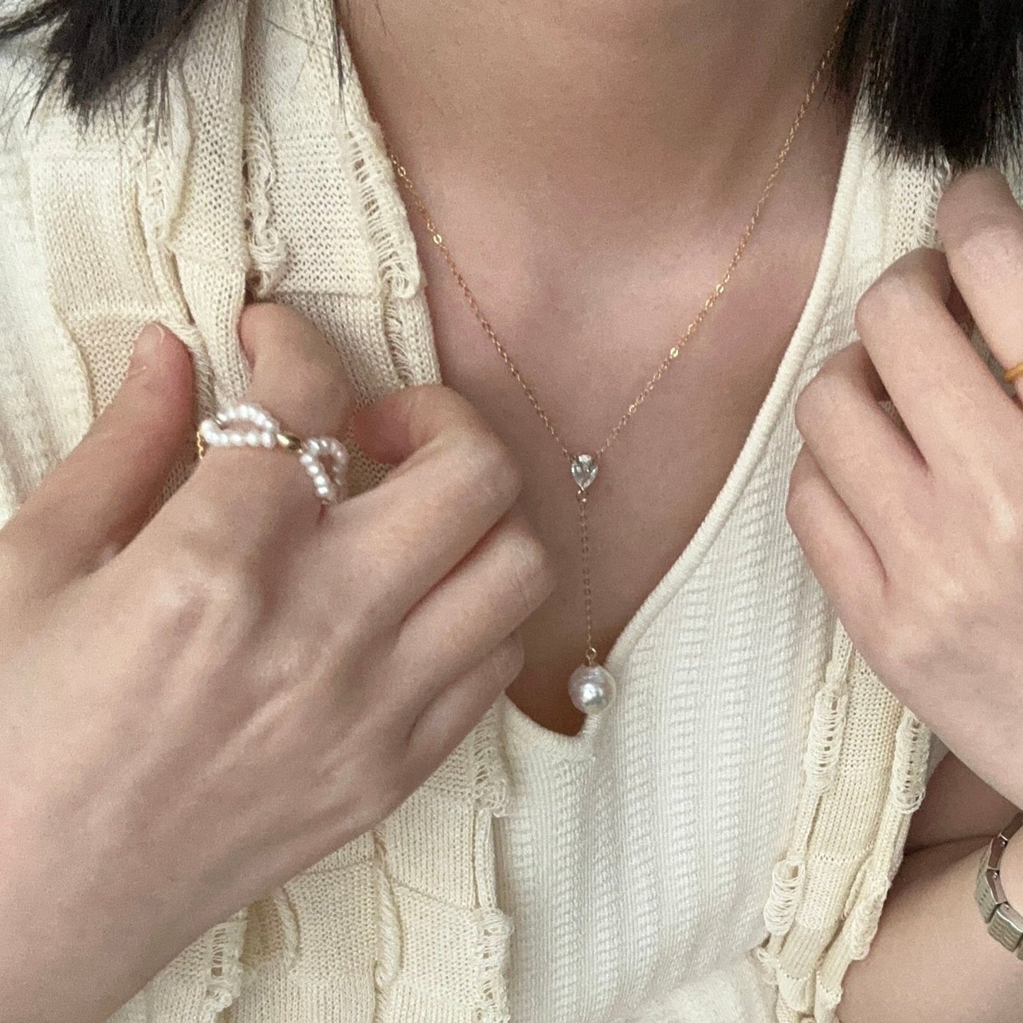 Baroque Freshwater Pearl Adjustable Bow Knot Ring