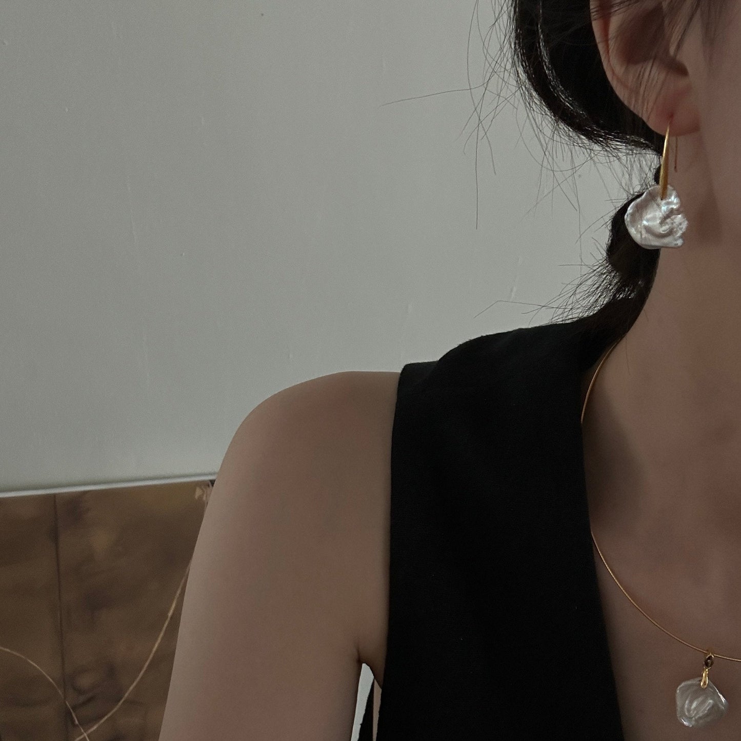 18-20mm Cold White Petal-Shaped Baroque Freshwater Pearl Long Drop Earrings