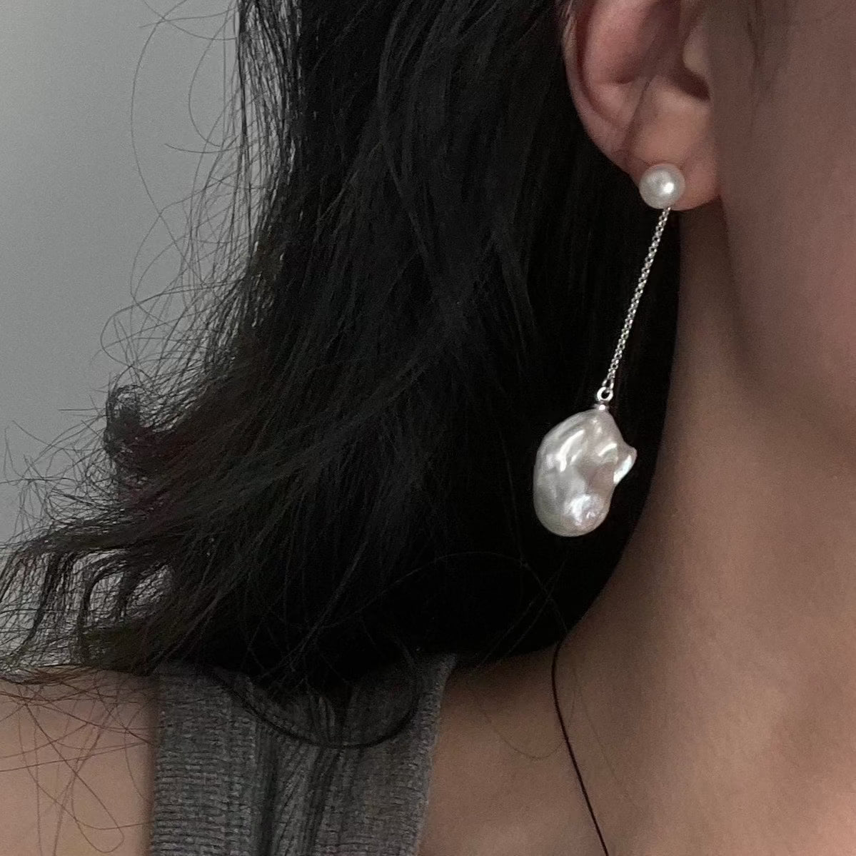 16-18mm Baroque Freshwater Pearl Long & Short Combination Earrings