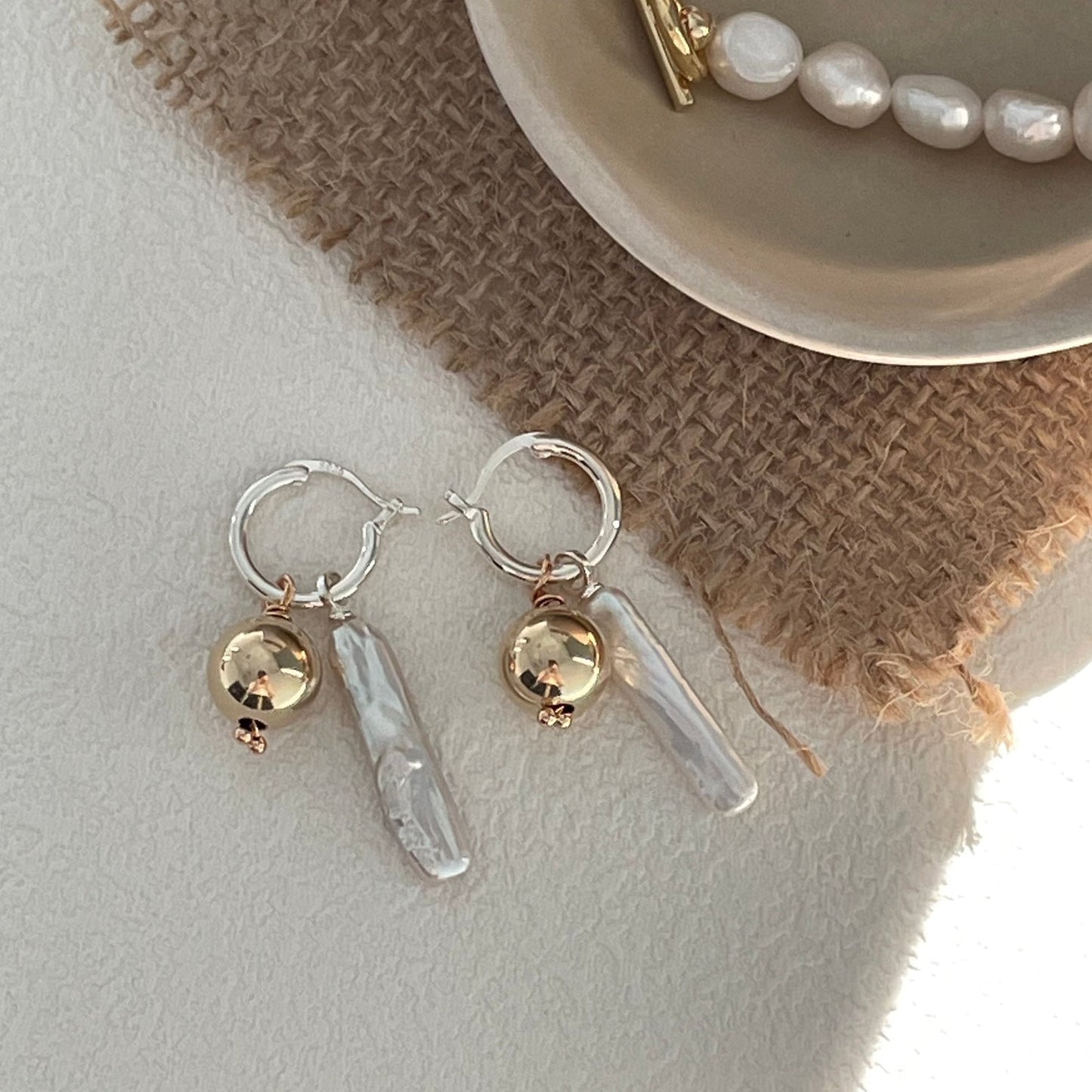 25-28mm Baroque Freshwater Pearl Gold Ball Hoop Earrings