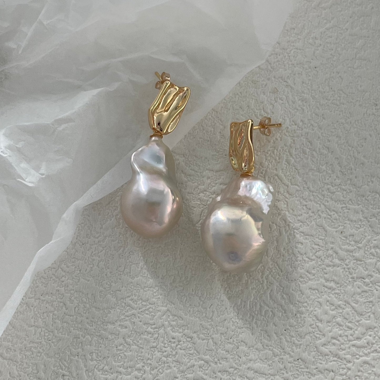 19-22mm Large Baroque Freshwater Pearl Metal Drop Earrings