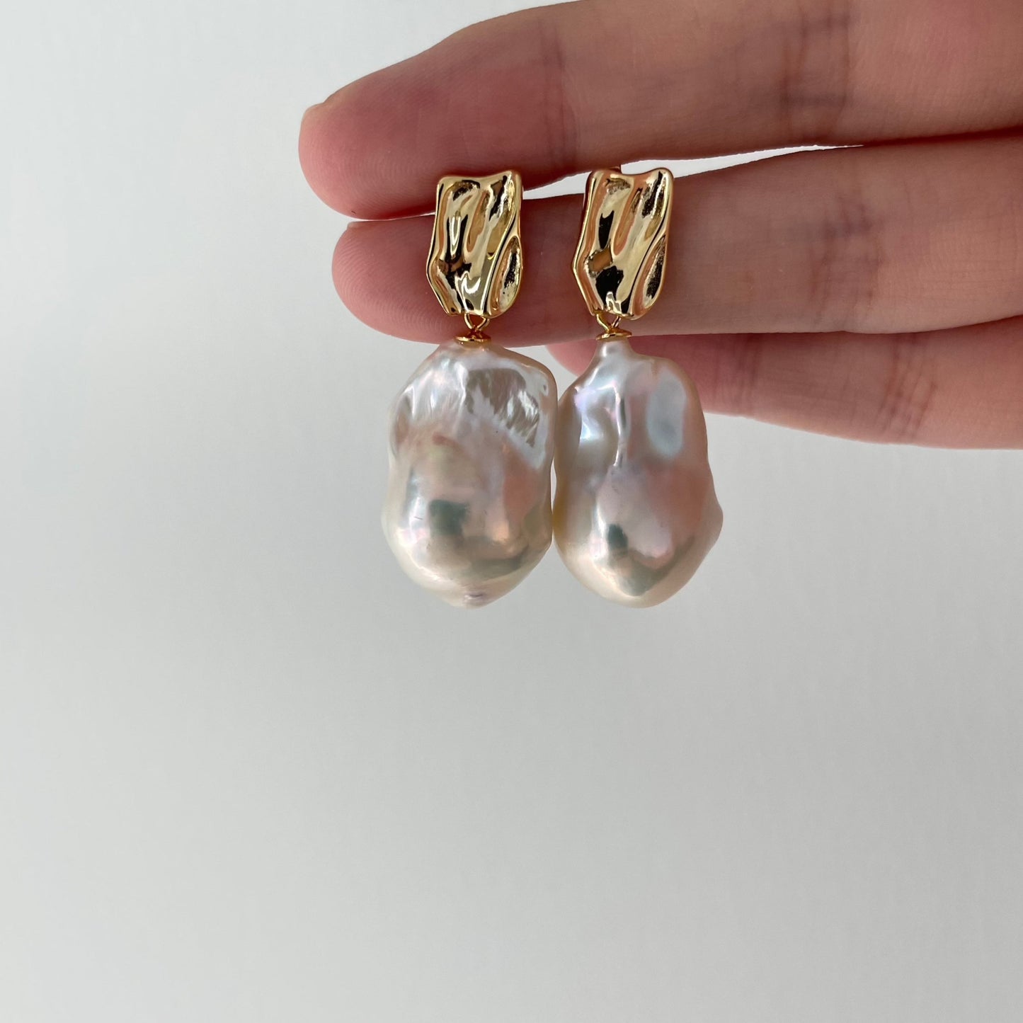 19-22mm Large Baroque Freshwater Pearl Metal Drop Earrings