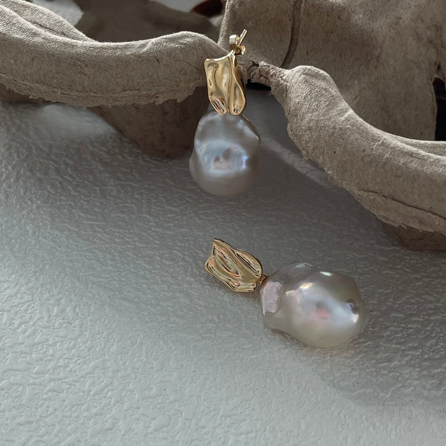 19-22mm Large Baroque Freshwater Pearl Metal Drop Earrings