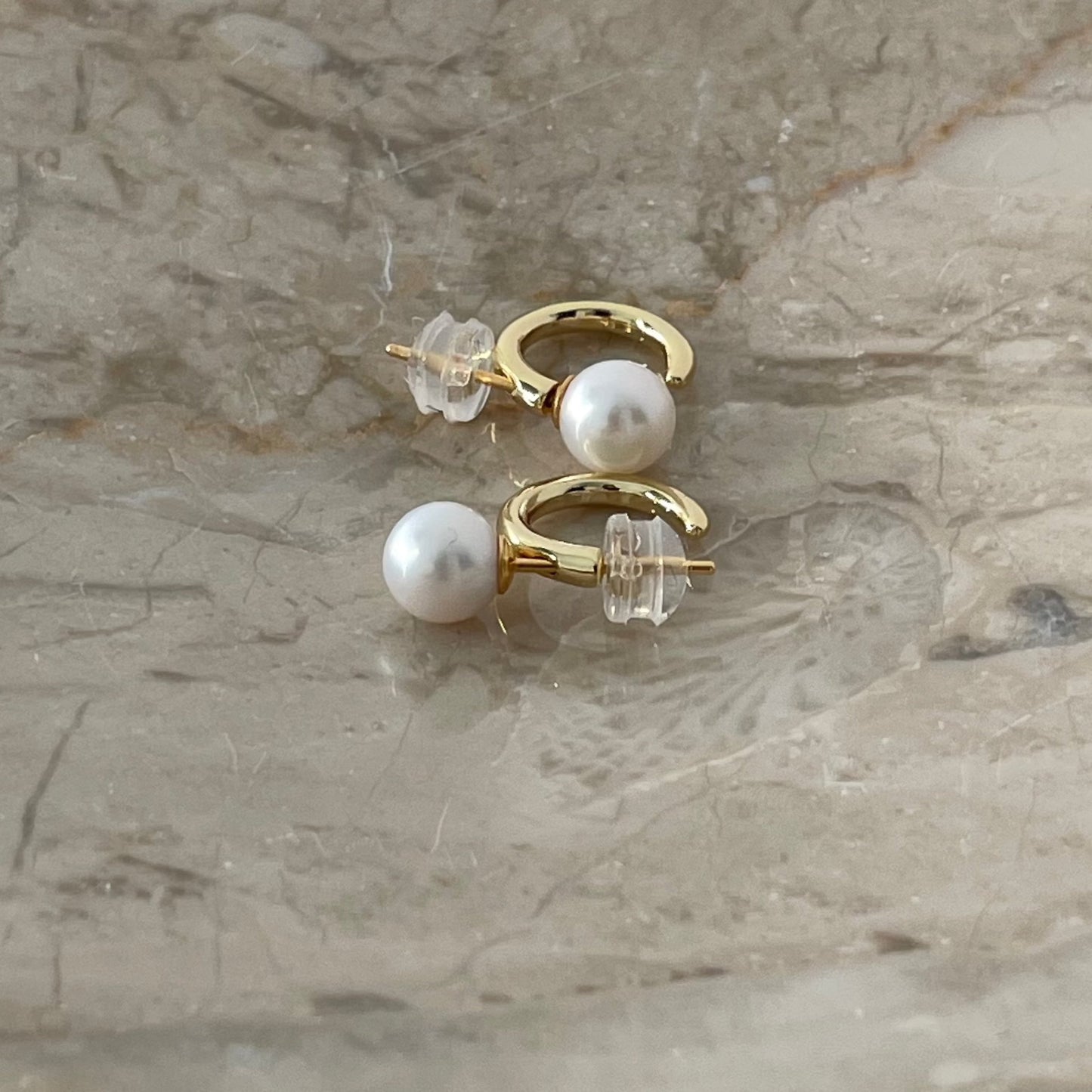 7-7.5mm Freshwater Pearl Round Hoop Earrings