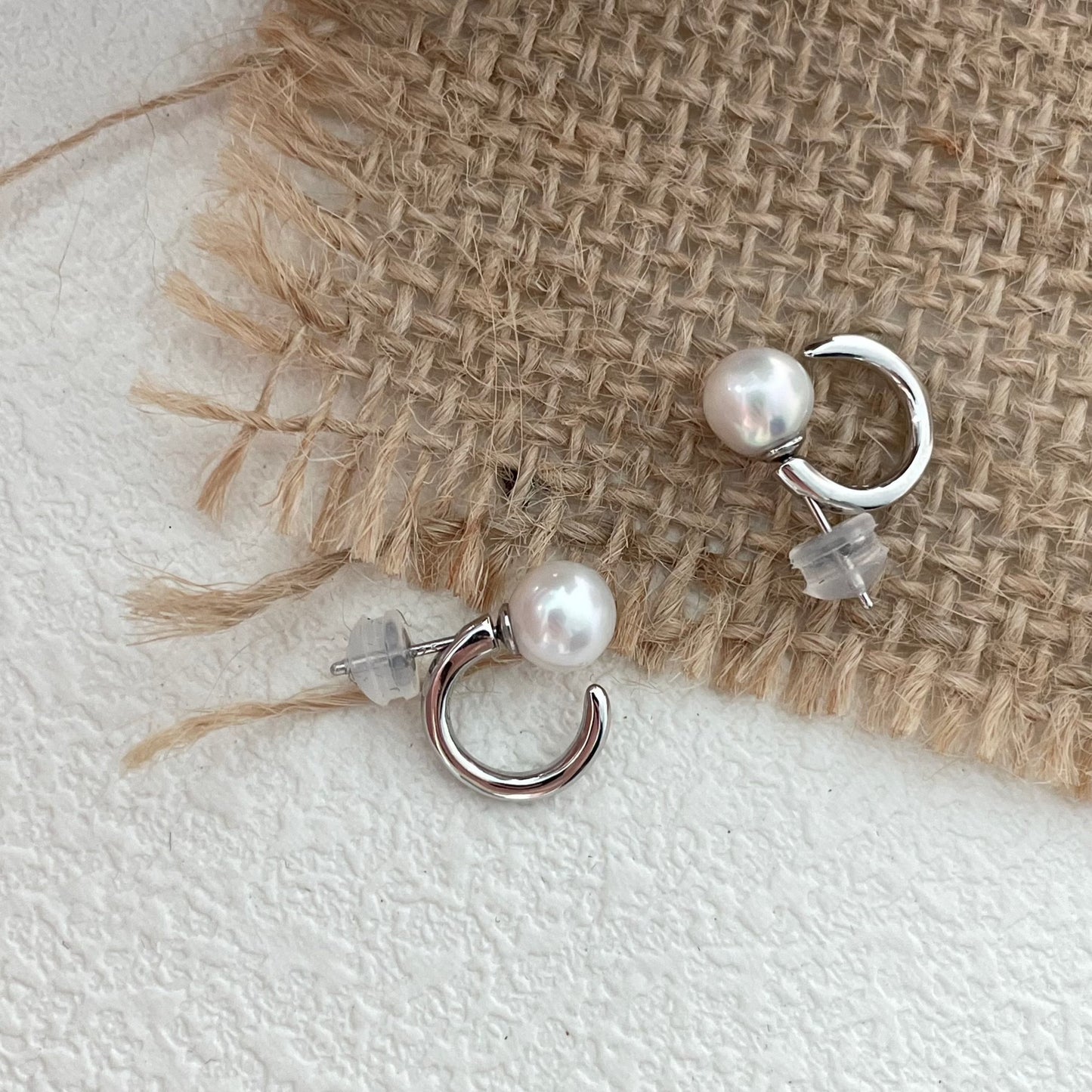 7-7.5mm Freshwater Pearl Round Hoop Earrings
