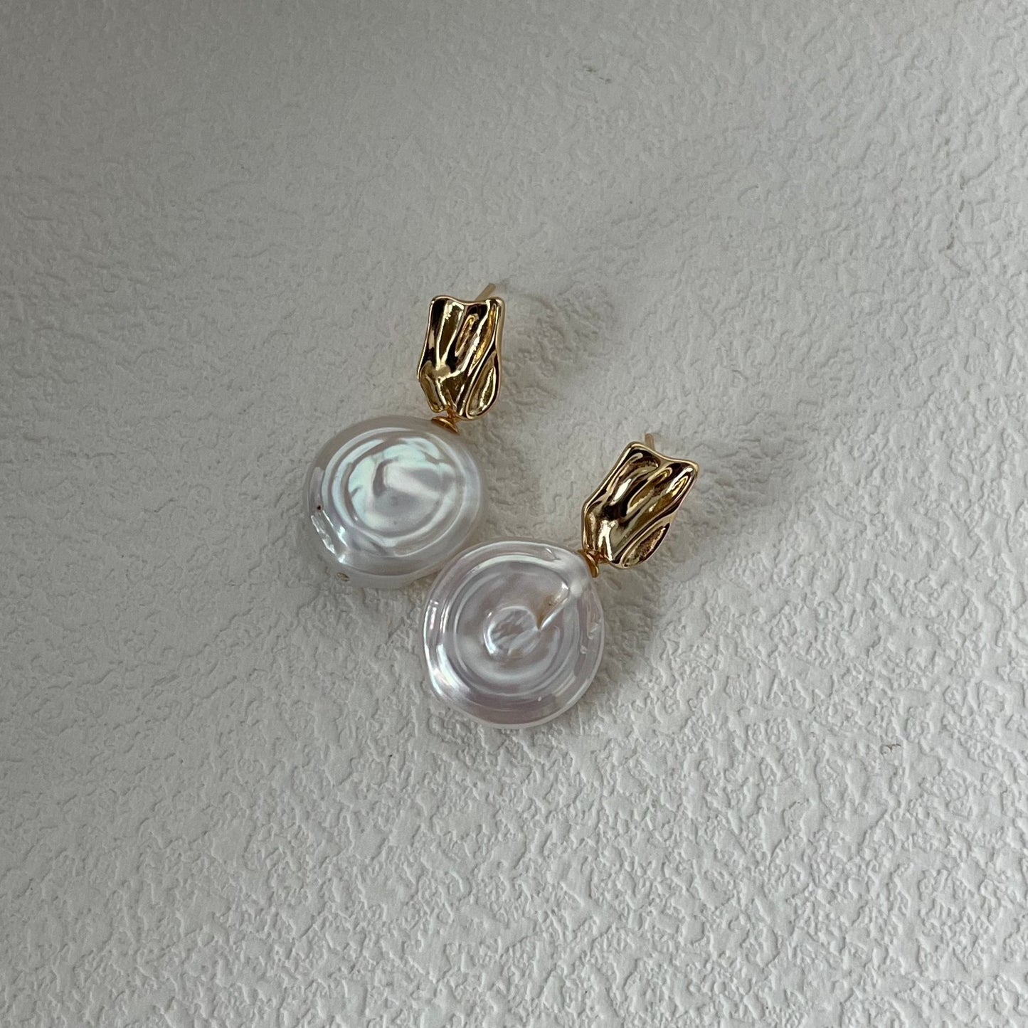 20-22mm Oblate-Shaped Baroque Freshwater Pearl Roman Holiday Metal Drop Earrings