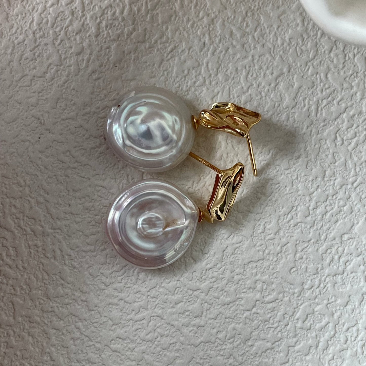 20-22mm Oblate-Shaped Baroque Freshwater Pearl Roman Holiday Metal Drop Earrings