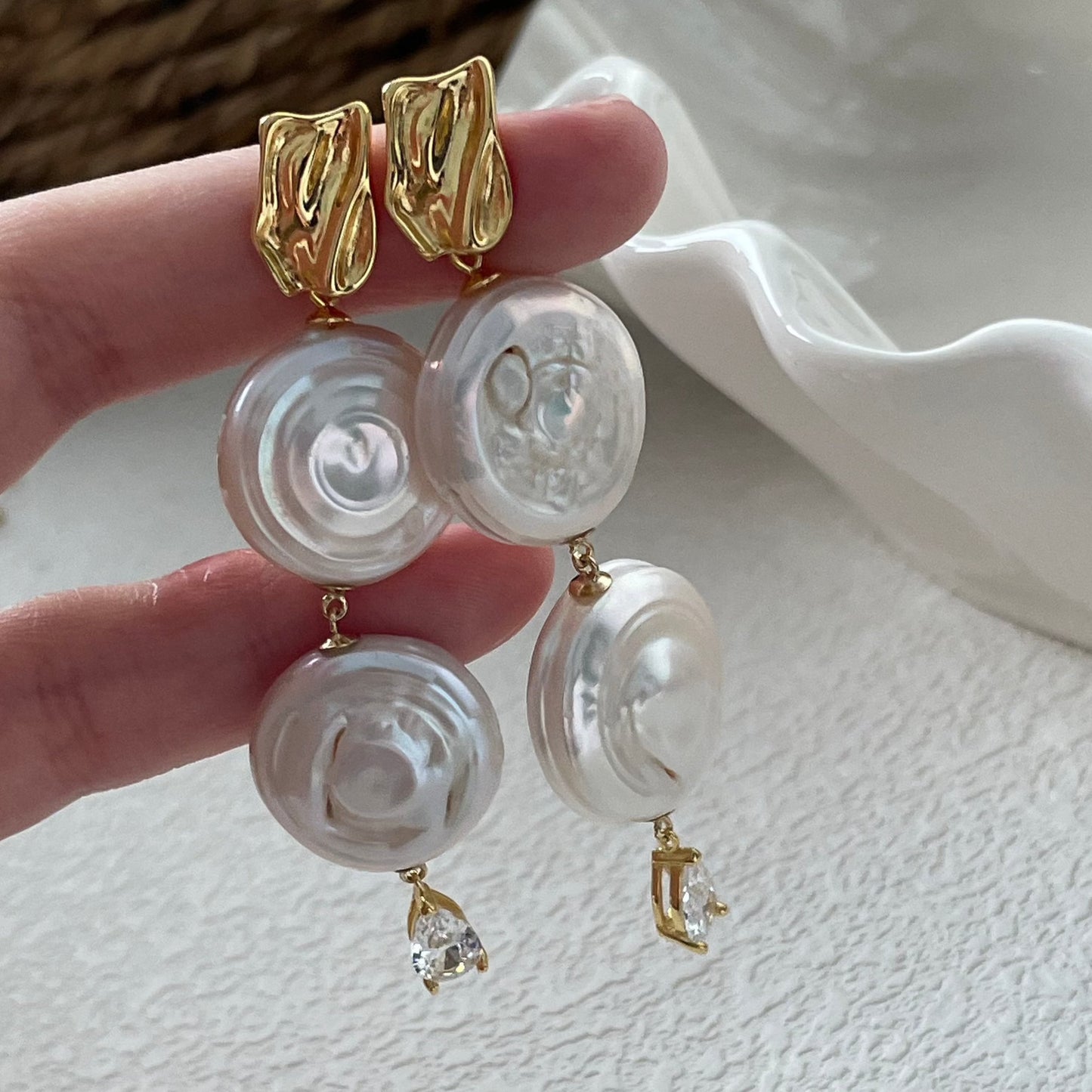 20-22mm Baroque Freshwater Pearl Roman Holiday Teardrop Drop Earrings