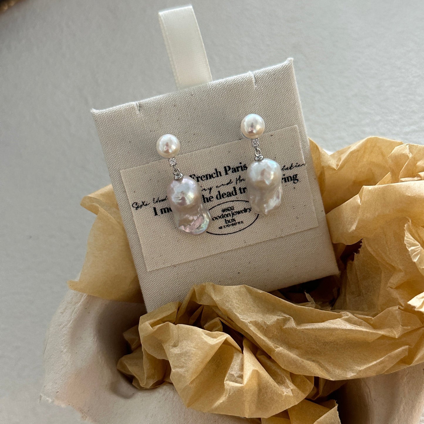 16-18mm White Freshwater Pearl & Cool White Baroque Pearl Moonlight Earrings