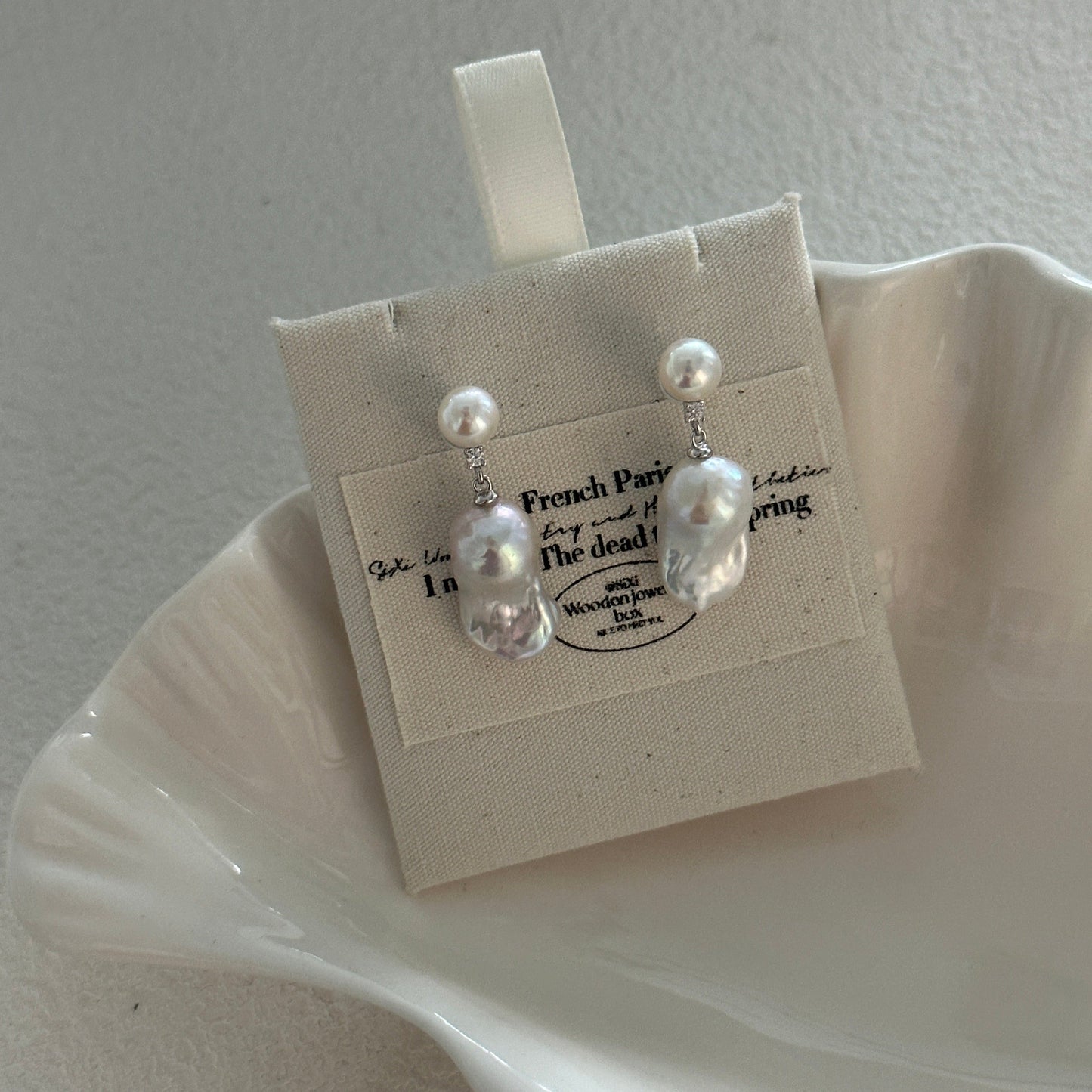 16-18mm White Freshwater Pearl & Cool White Baroque Pearl Moonlight Earrings