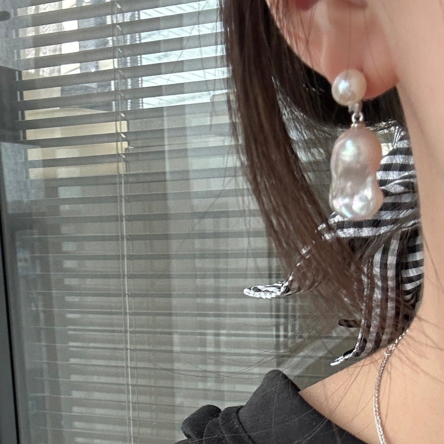 16-18mm White Freshwater Pearl & Cool White Baroque Pearl Moonlight Earrings
