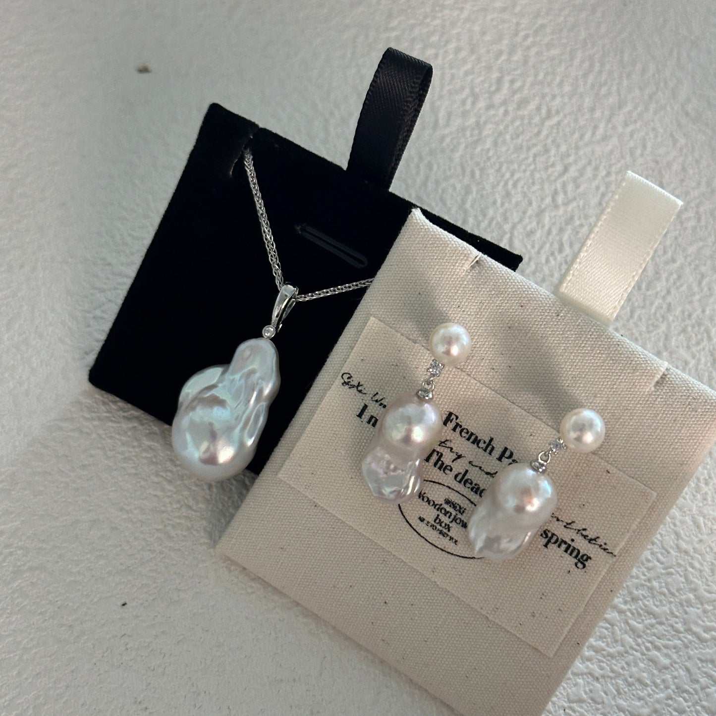 16-18mm White Freshwater Pearl & Cool White Baroque Pearl Moonlight Earrings