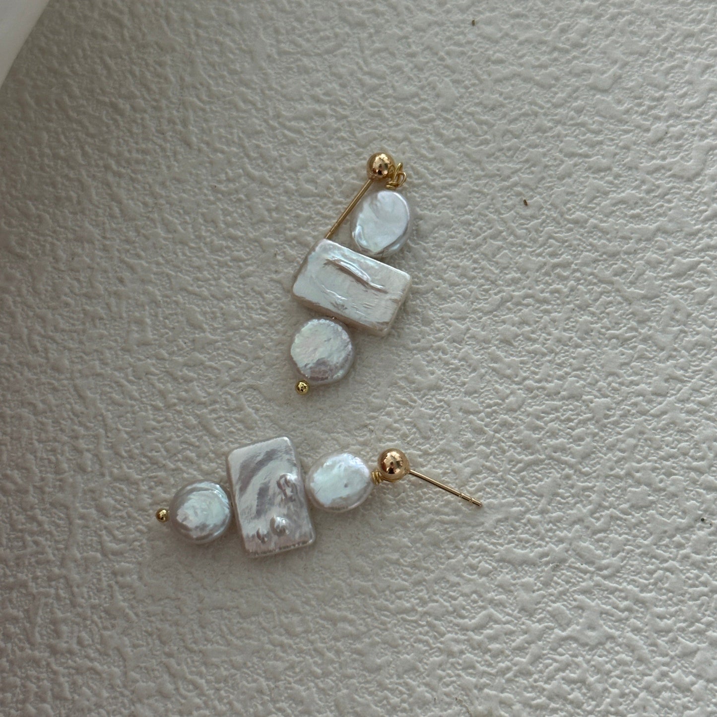 8-10mm White Baroque Freshwater Pearl Geometric Triple Drop Earrings