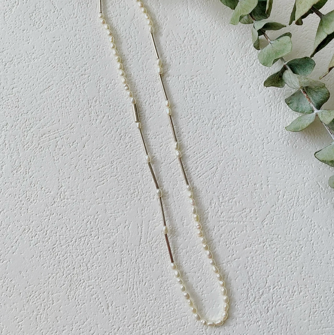 3-4mm Rice-Shaped Baroque Freshwater Pearl Silver Tube Industrial Necklace