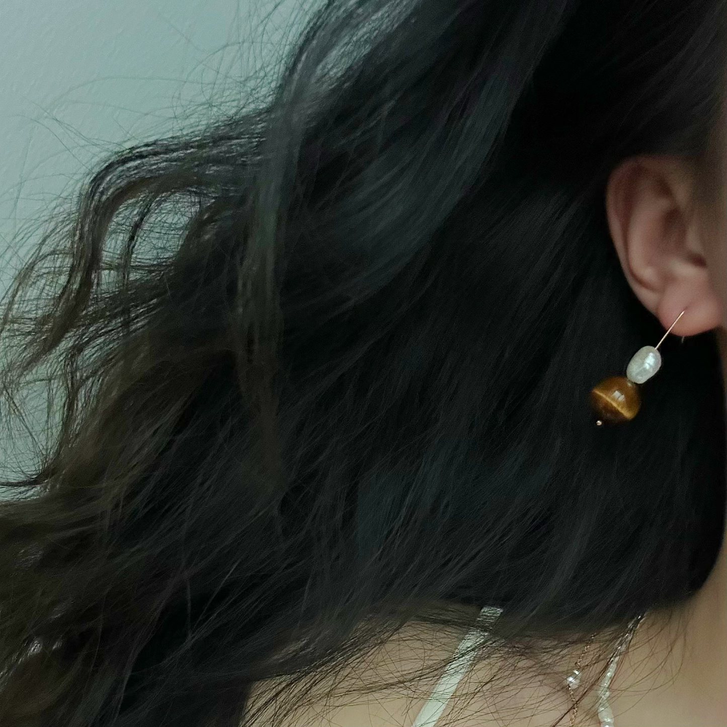 5-6mm Baroque Freshwater Pearl & Amber 'Earth' Drop Earrings