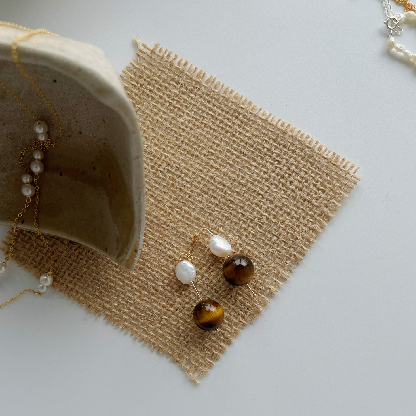 5-6mm Baroque Freshwater Pearl & Amber 'Earth' Drop Earrings
