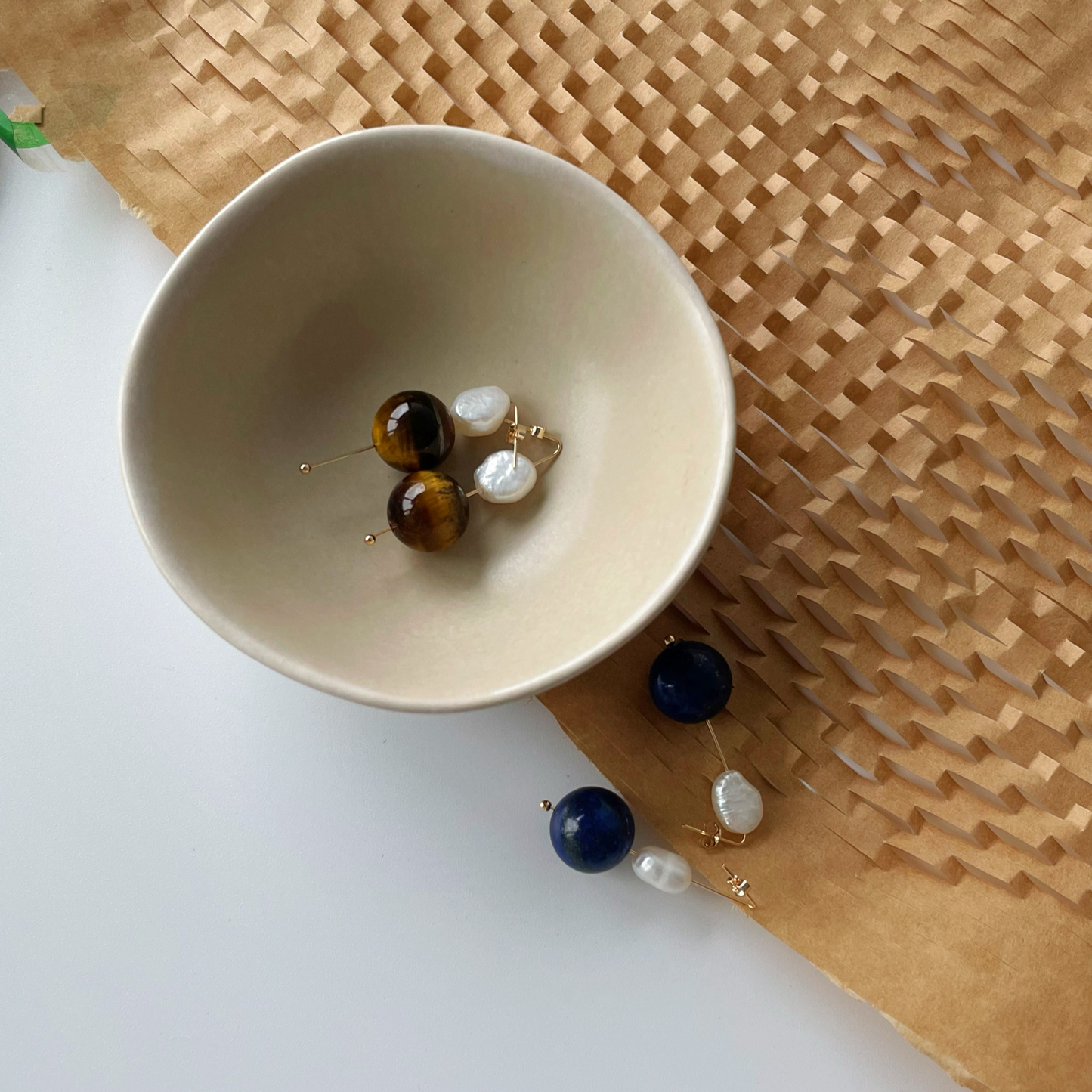 5-6mm Baroque Freshwater Pearl & Amber 'Earth' Drop Earrings