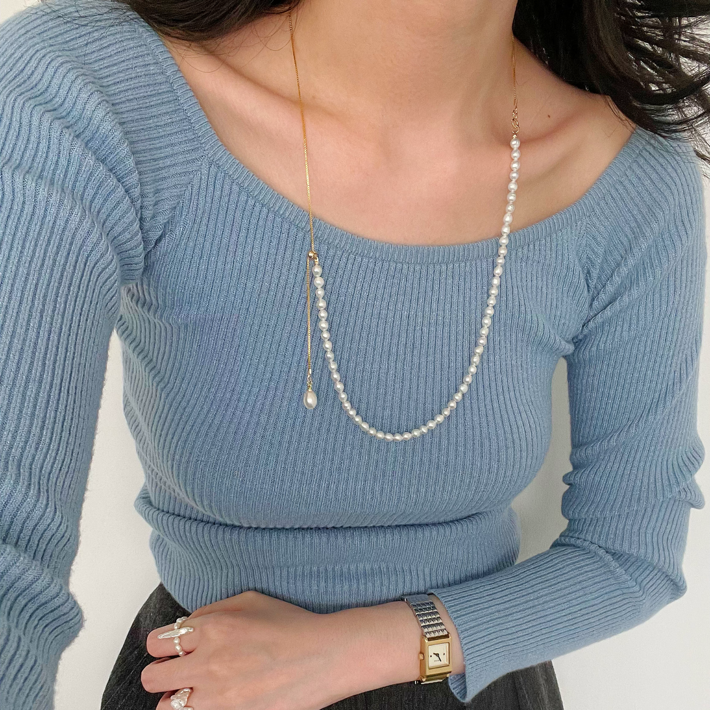 4-5mm Baroque Freshwater Pearl U-Shaped Pull-out Necklace