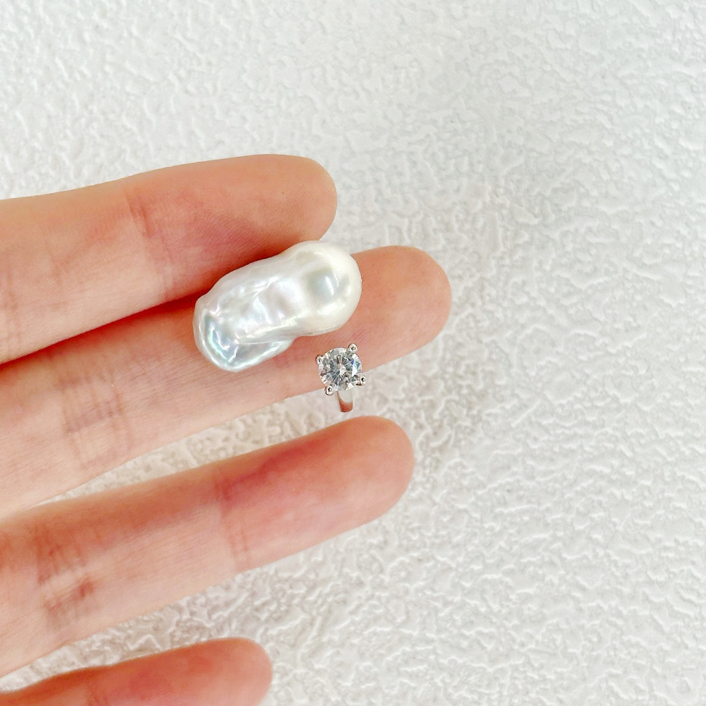 Silver-Blue Baroque Freshwater Pearl Half-Hoop Diamond Ring