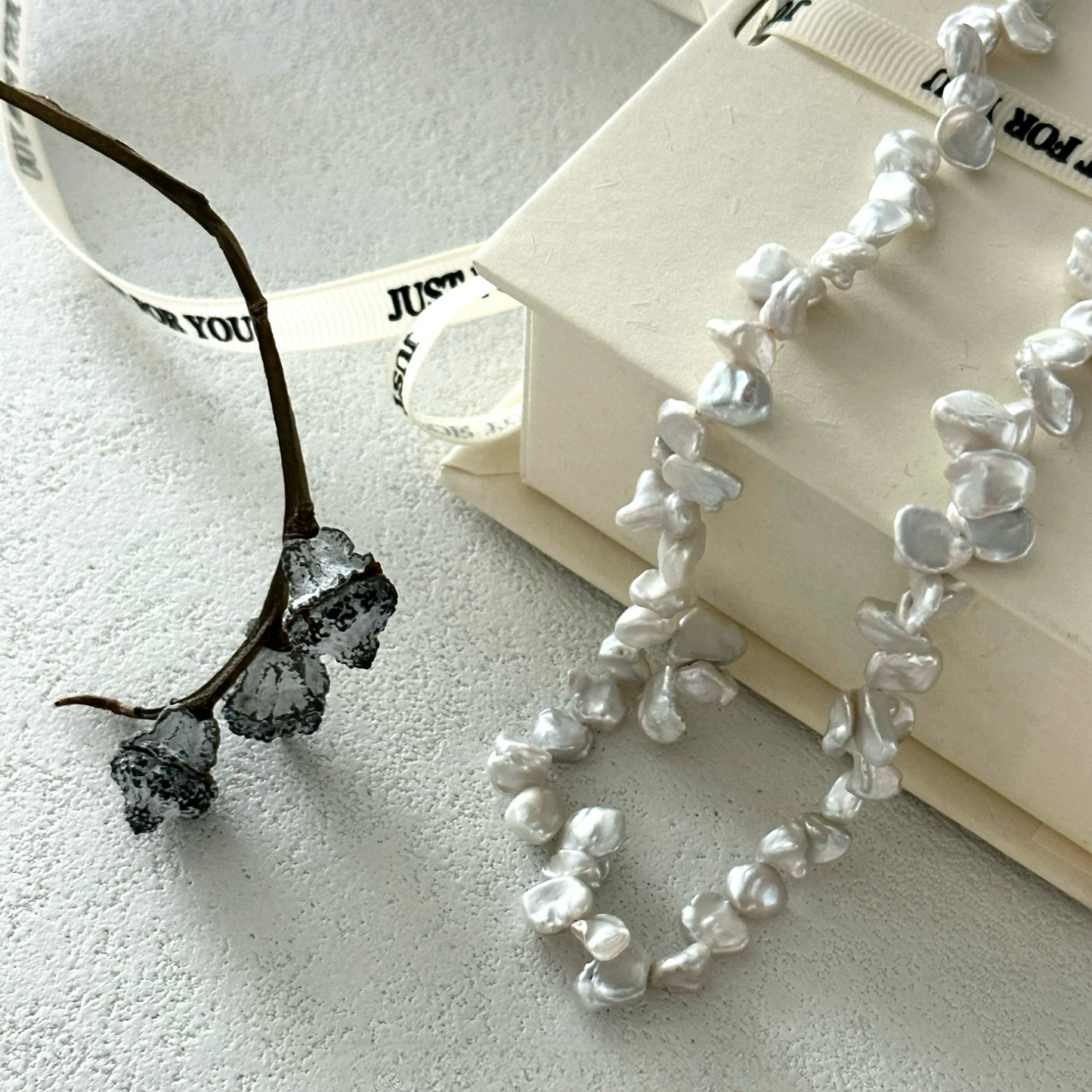8-10mm Natural Saltwater Keshi Pearl Full Strand Necklace