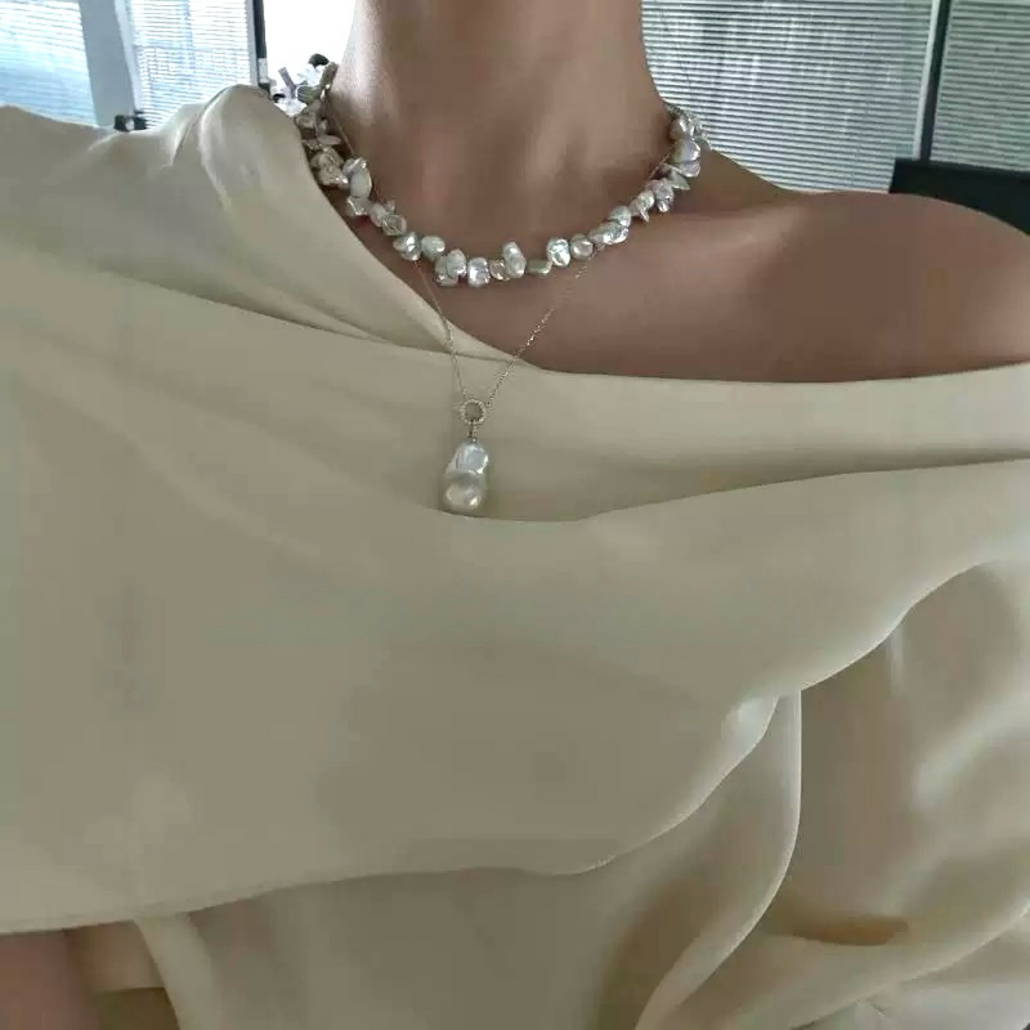 8-10mm Natural Saltwater Keshi Pearl Full Strand Necklace