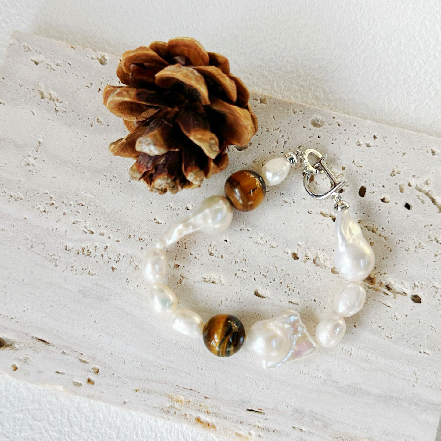 Natural Baroque Freshwater Pearl Mixed Amber Bracelet