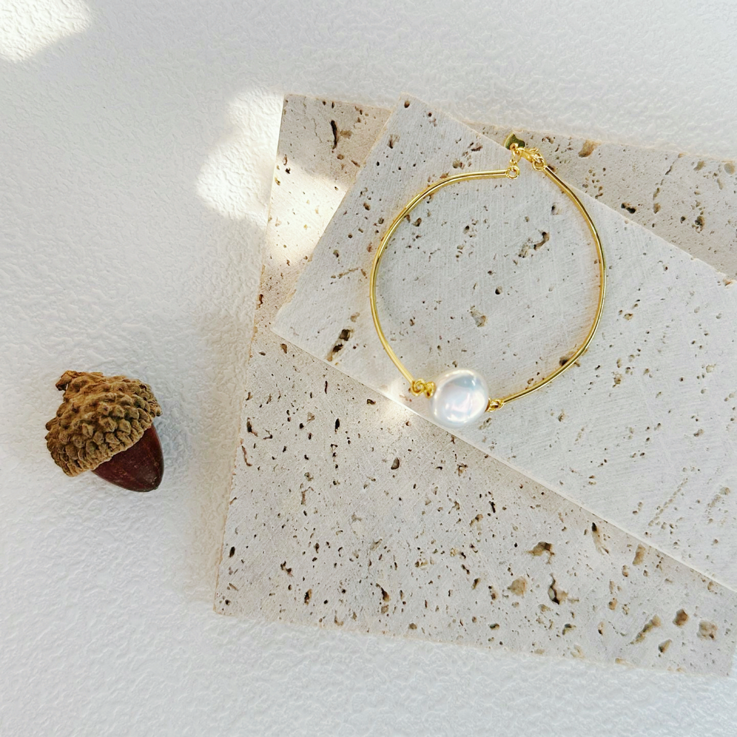 12-14mm Oblate-Shaped Baroque Freshwater Pearl 'Stillness' Bracelet