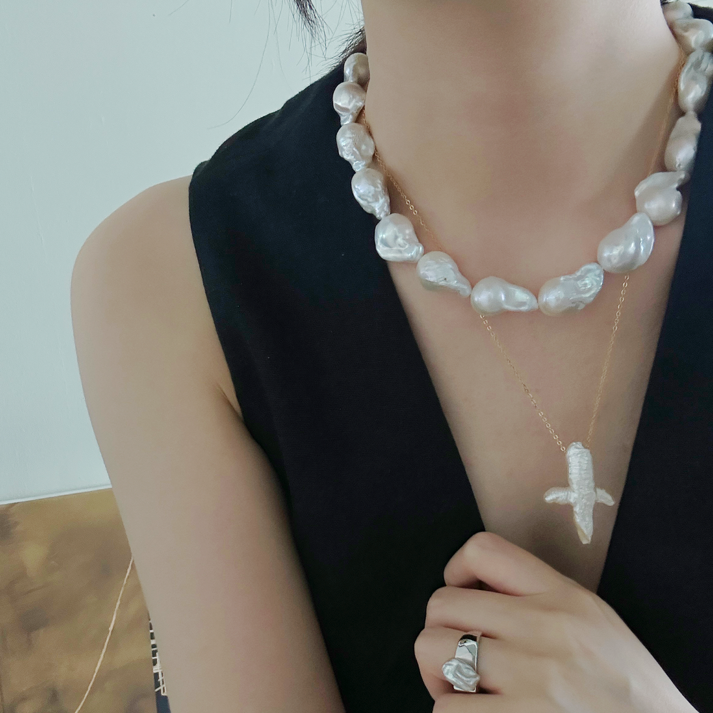Cross-Shaped Baroque Freshwater Pearl Necklace