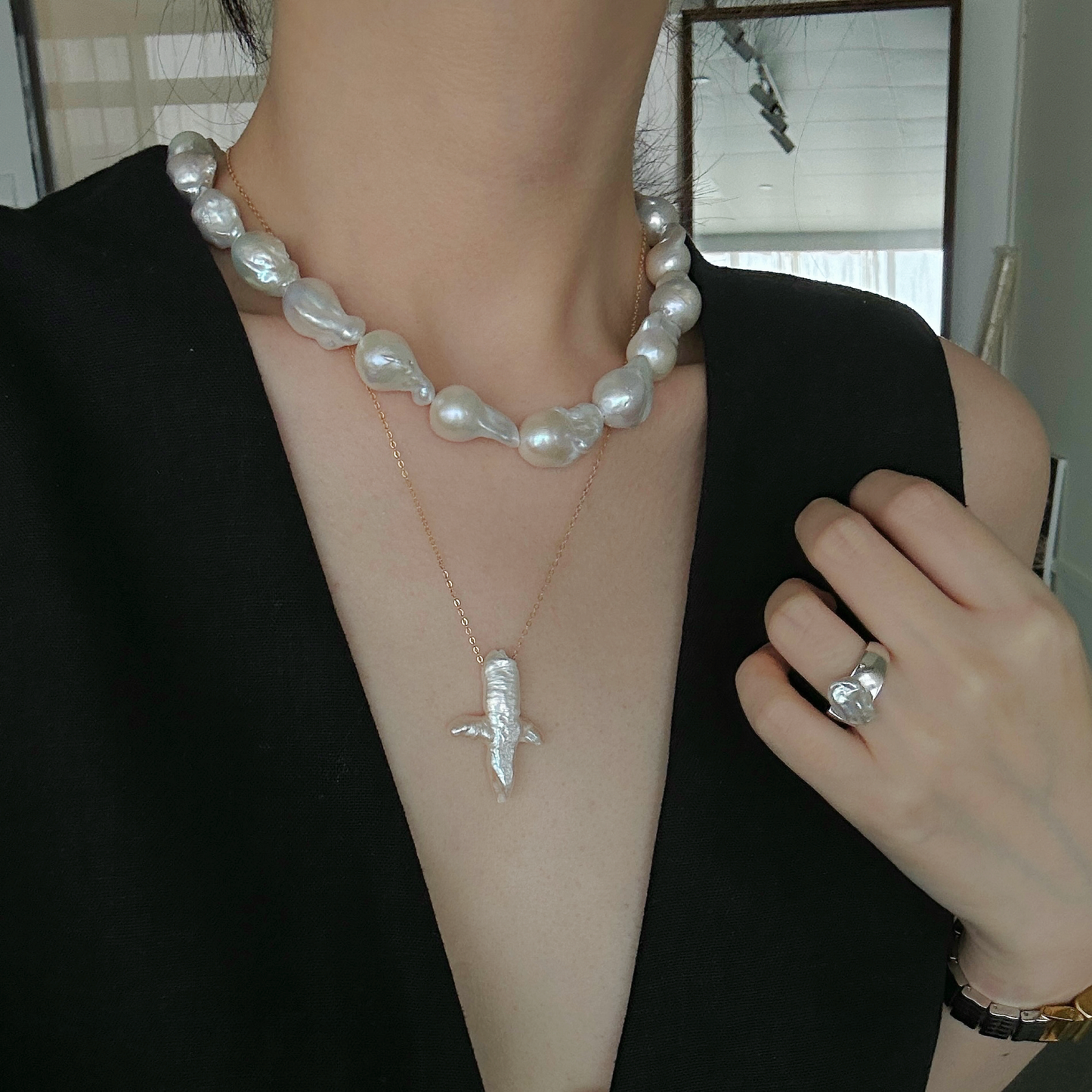 Cross-Shaped Baroque Freshwater Pearl Necklace