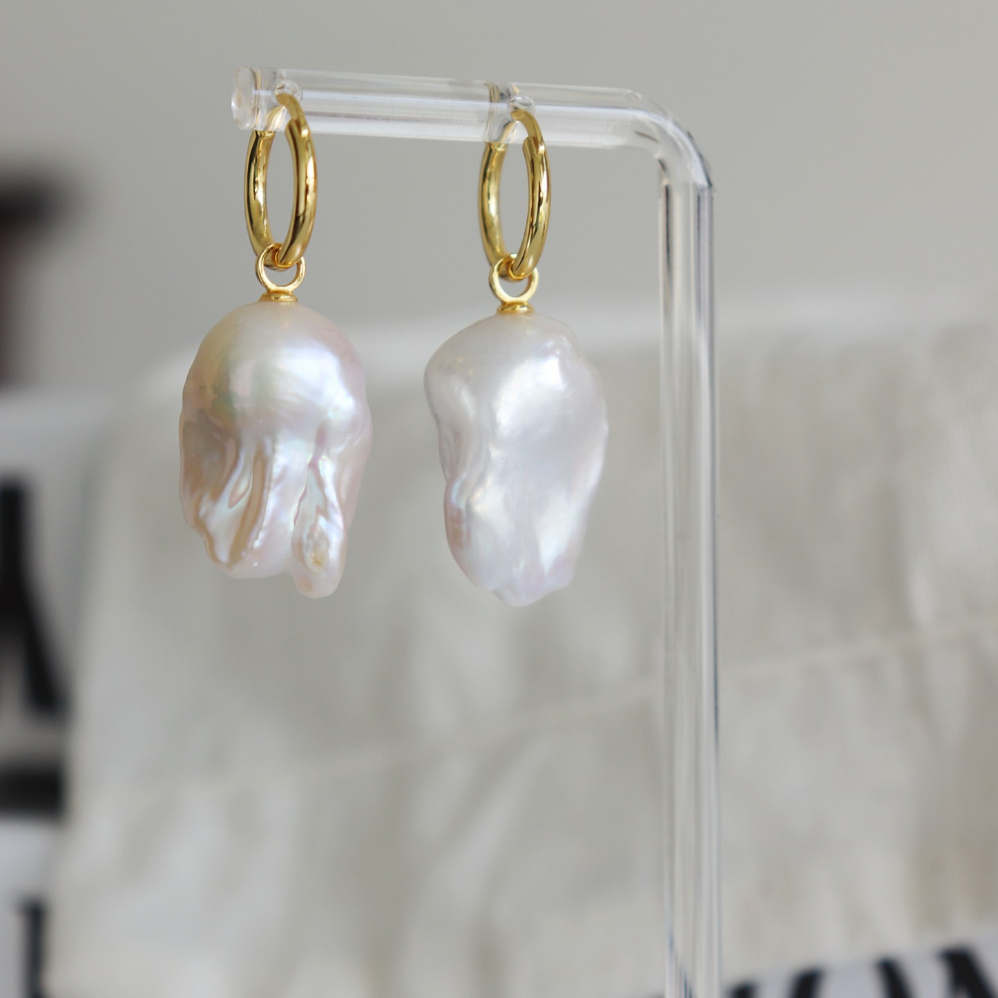 16-18mm Baroque Freshwater Pearl Hoop Dangling Earrings