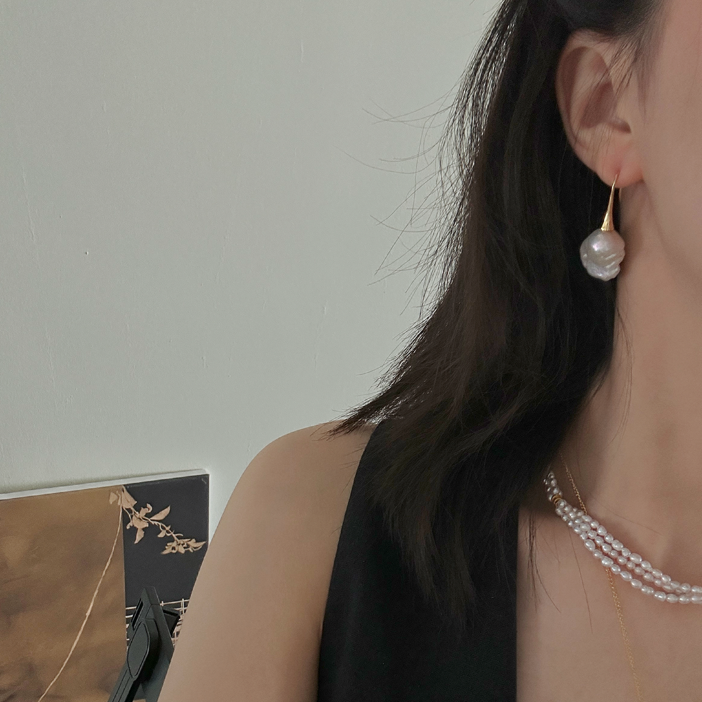 18-20mm Cold White Baroque Freshwater Pearl Long Drop Earrings