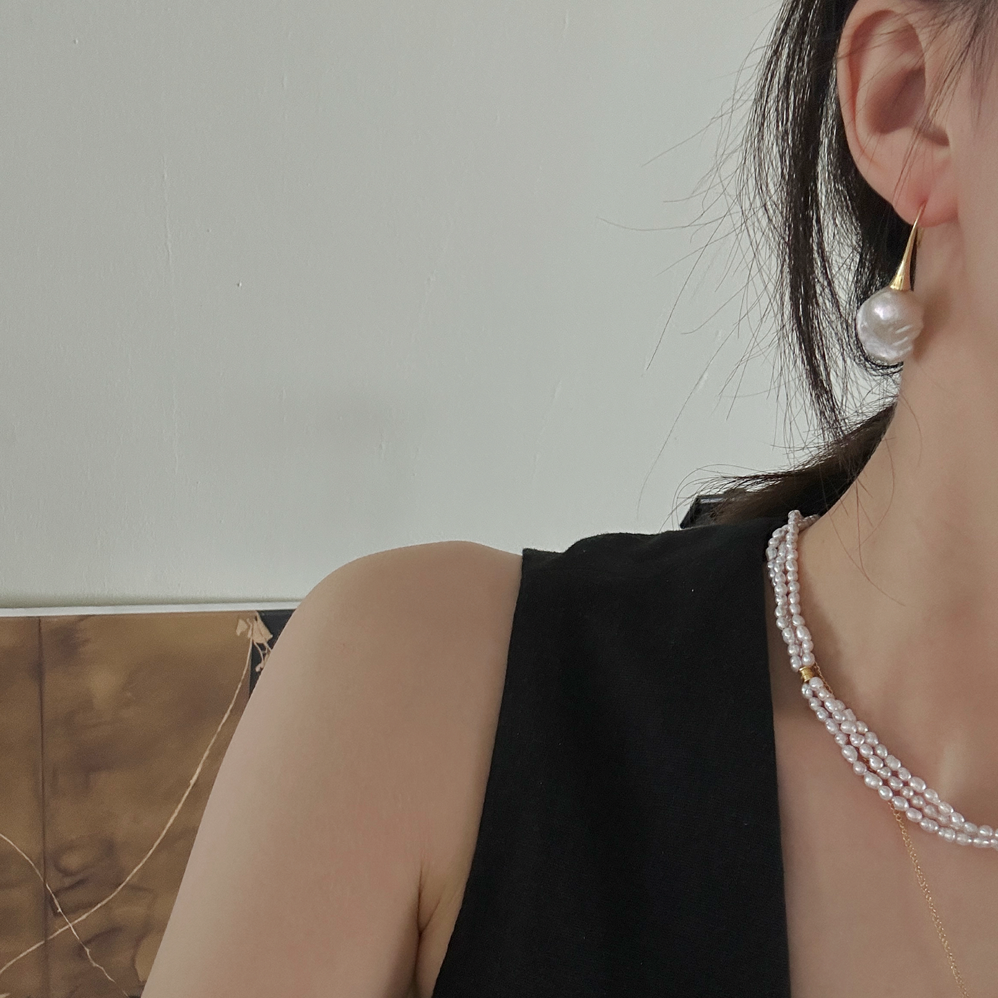 18-20mm Cold White Baroque Freshwater Pearl Long Drop Earrings