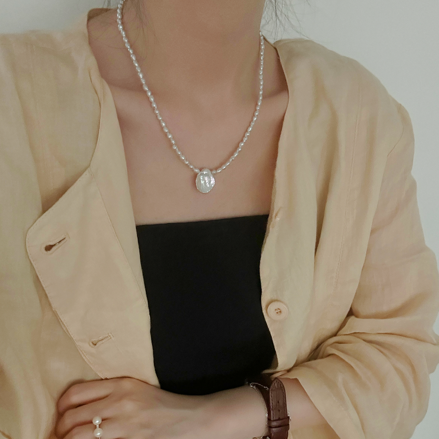 4-5mm Rice-Shaped & Petal-Shaped Baroque Freshwater Pearl Necklace