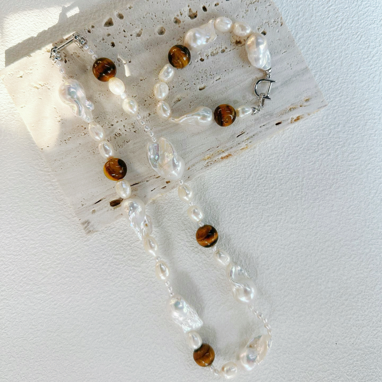 Natural Baroque Freshwater Pearl Mixed Amber Bracelet