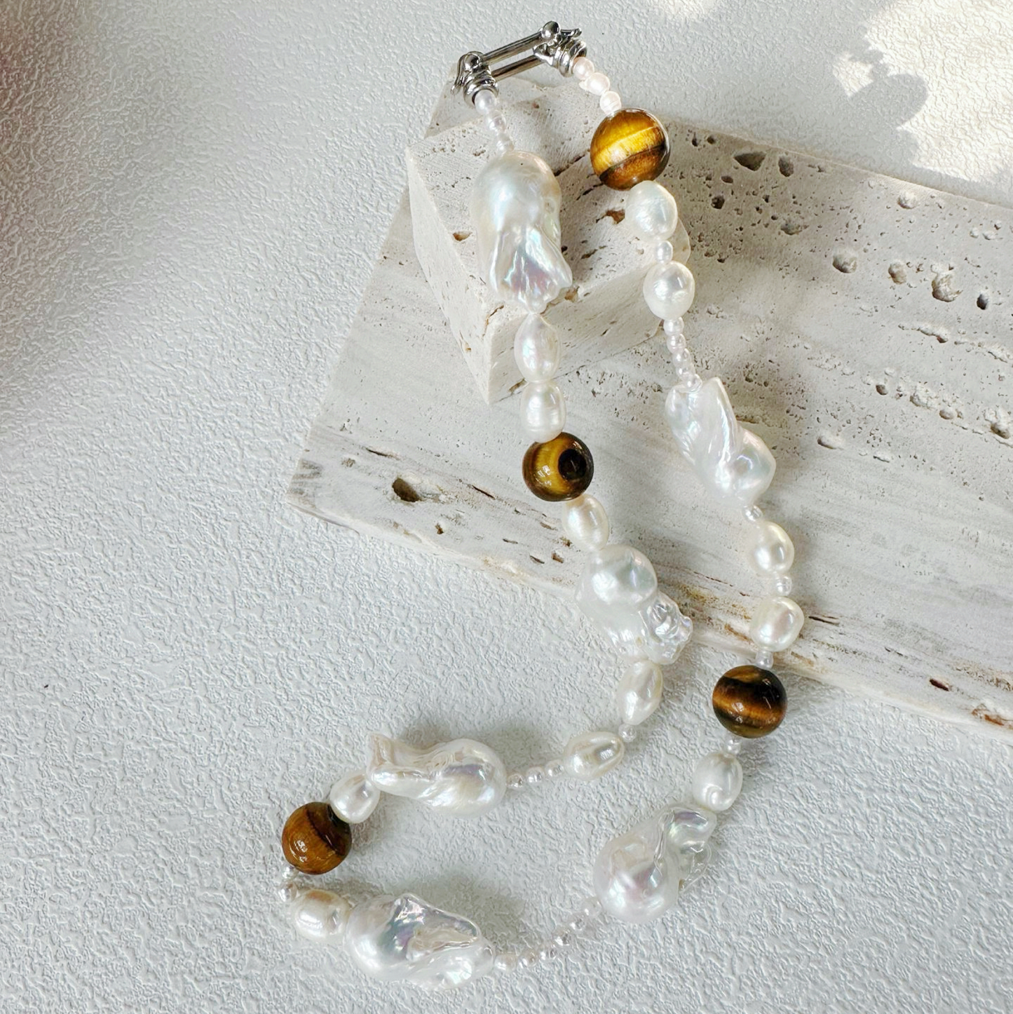 Natural Baroque Freshwater Pearl Mixed Amber Necklace