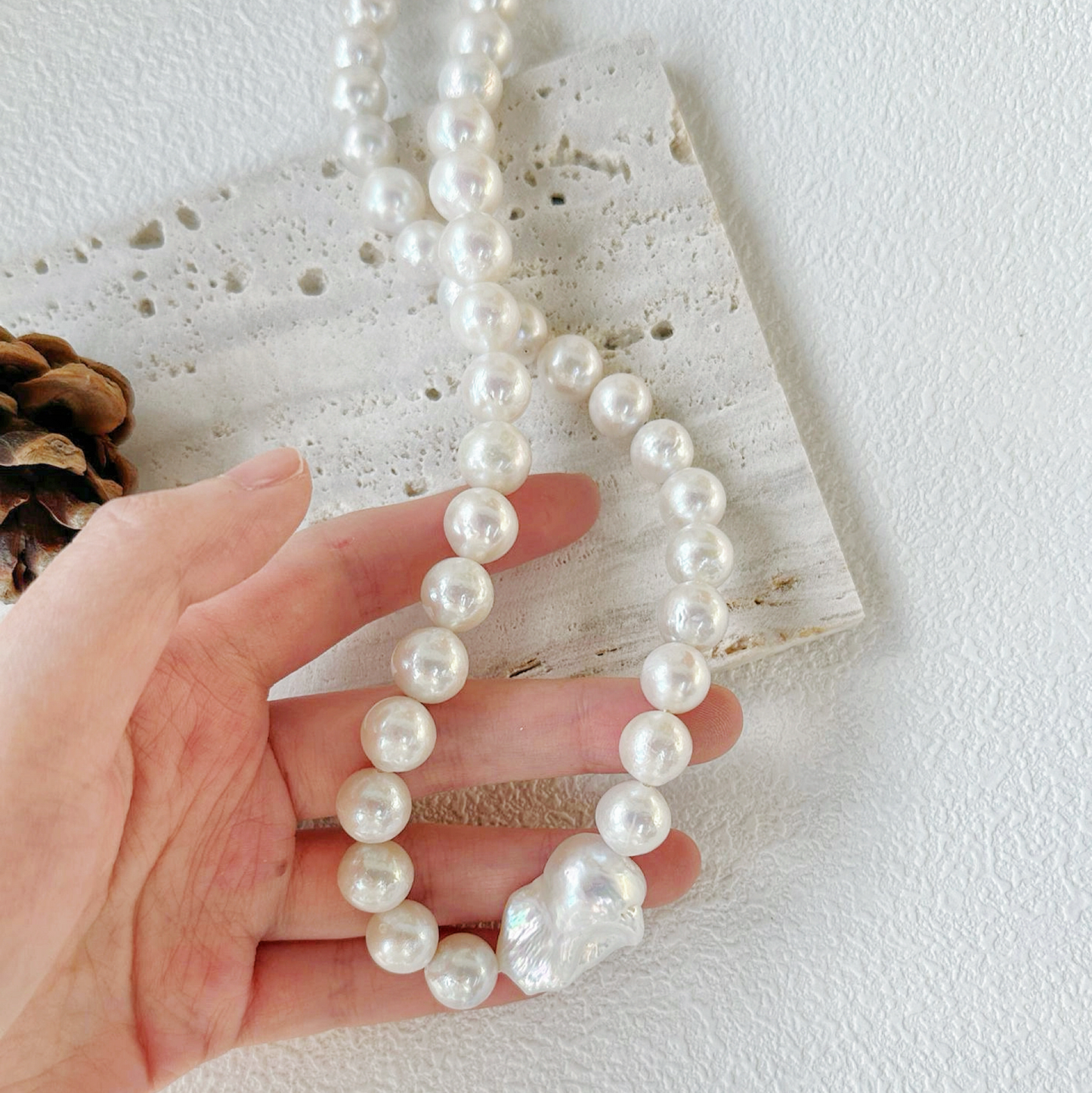 9-10mm White Edison Freshwater Pearl & Fishtail-Shaped Baroque Freshwater Pearl 'Rules and Freedom' Necklace