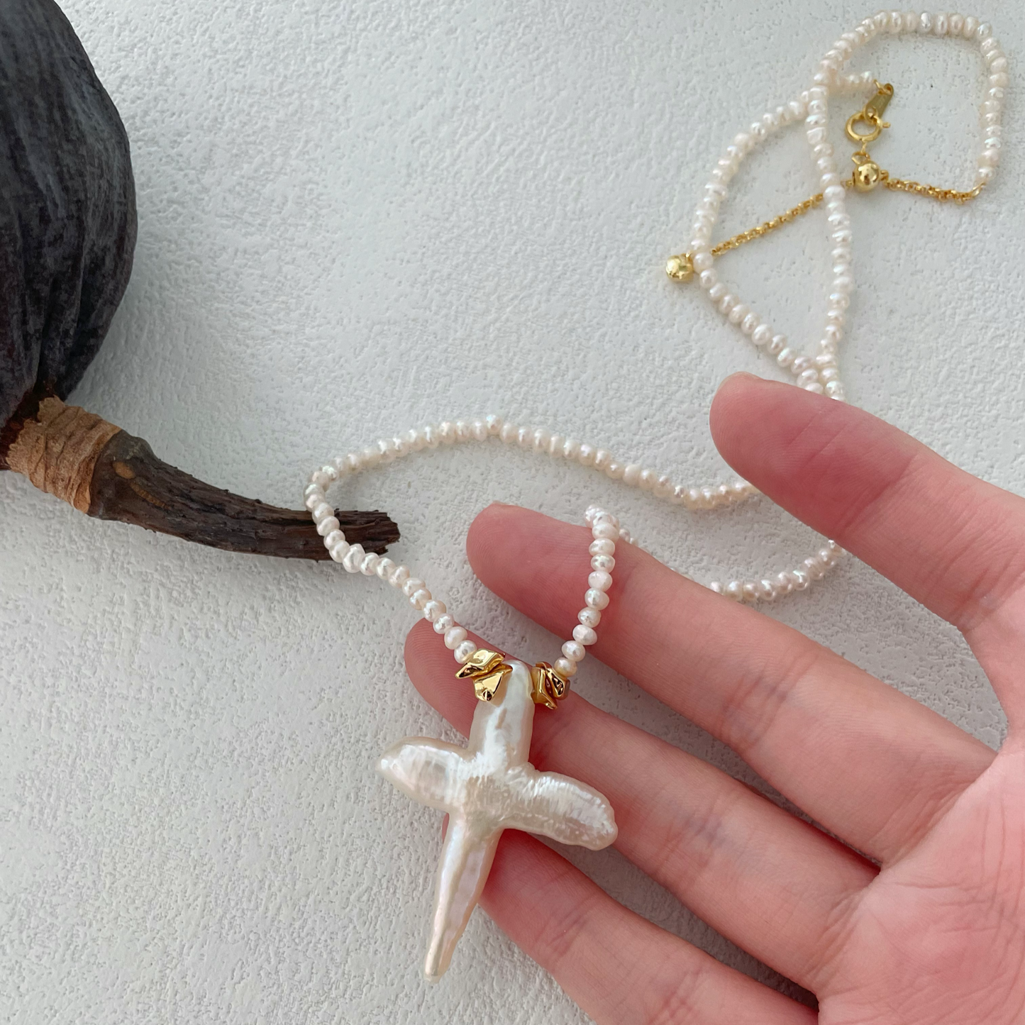 Cross-Shaped Baroque Freshwater Pearl 'Holiness of Faith' Necklace