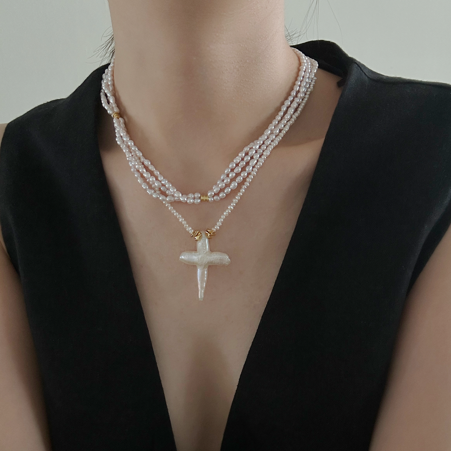 Cross-Shaped Baroque Freshwater Pearl 'Holiness of Faith' Necklace